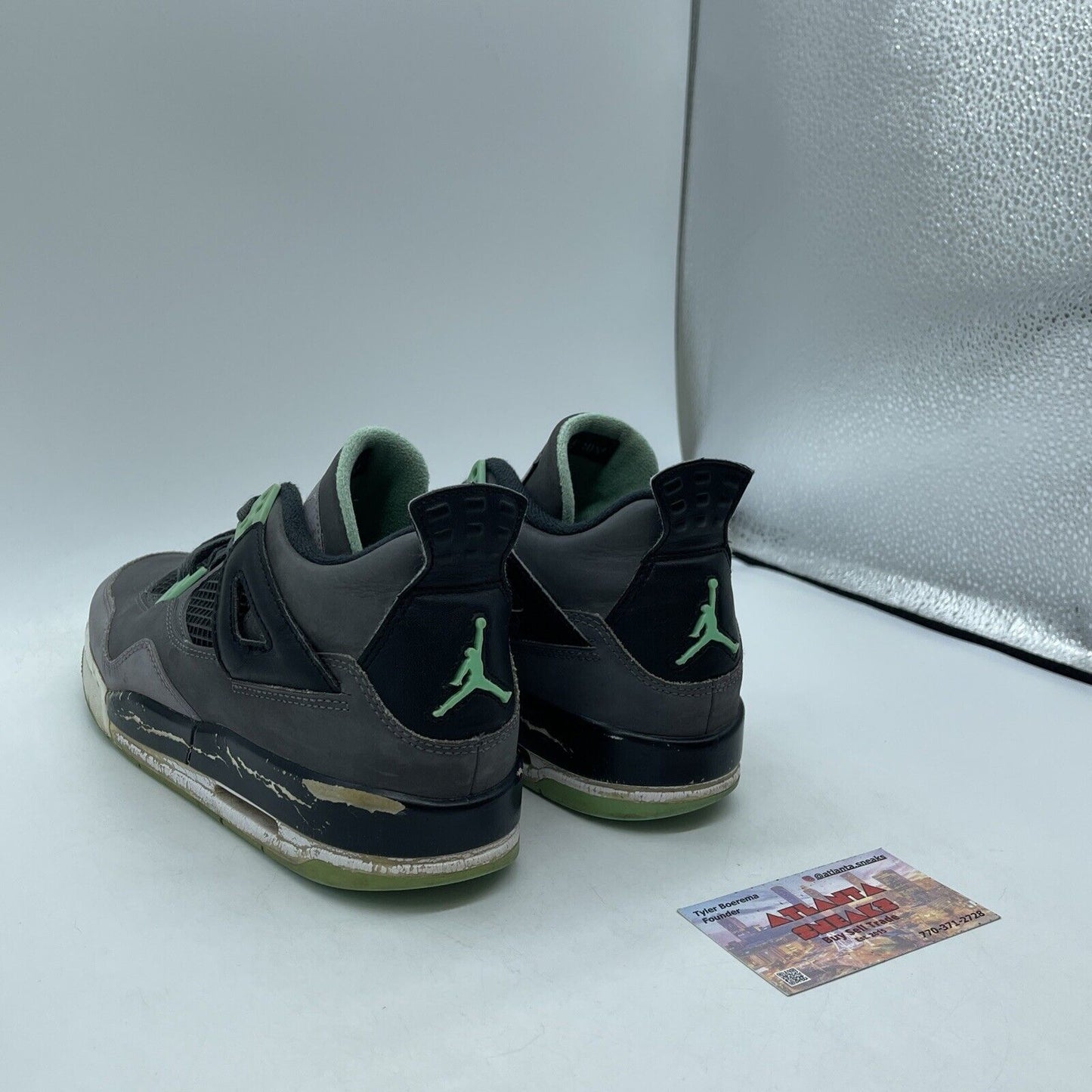 Size 6Y (GS) - Jordan 4 Retro Low Green Glow Grey Black Suede (408452-033)