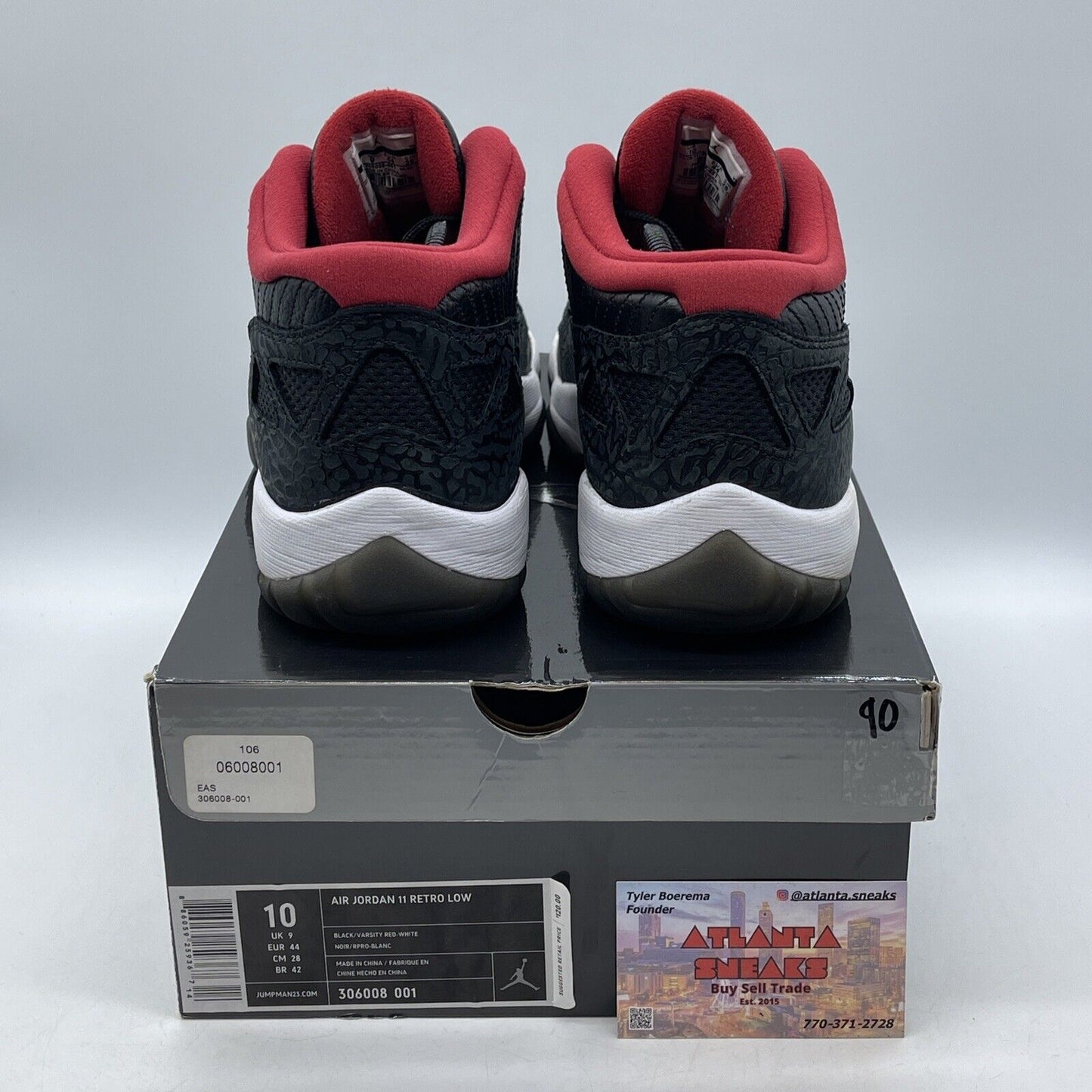 Size 10 - Air Jordan 11 Retro IE 2011 Low Black Charcoal Red Suede (306008-001)