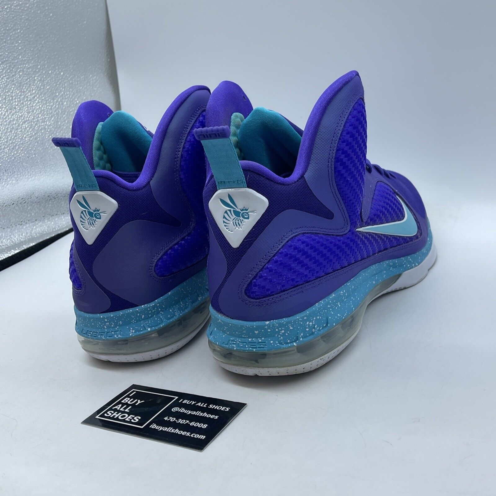 Size 13 - Nike LeBron 9 Summit Lake Hornets Purple Blue White (469764-500)