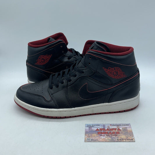 Size 10 - Air Jordan 1 Mid Black Red White Leather (554724-028)