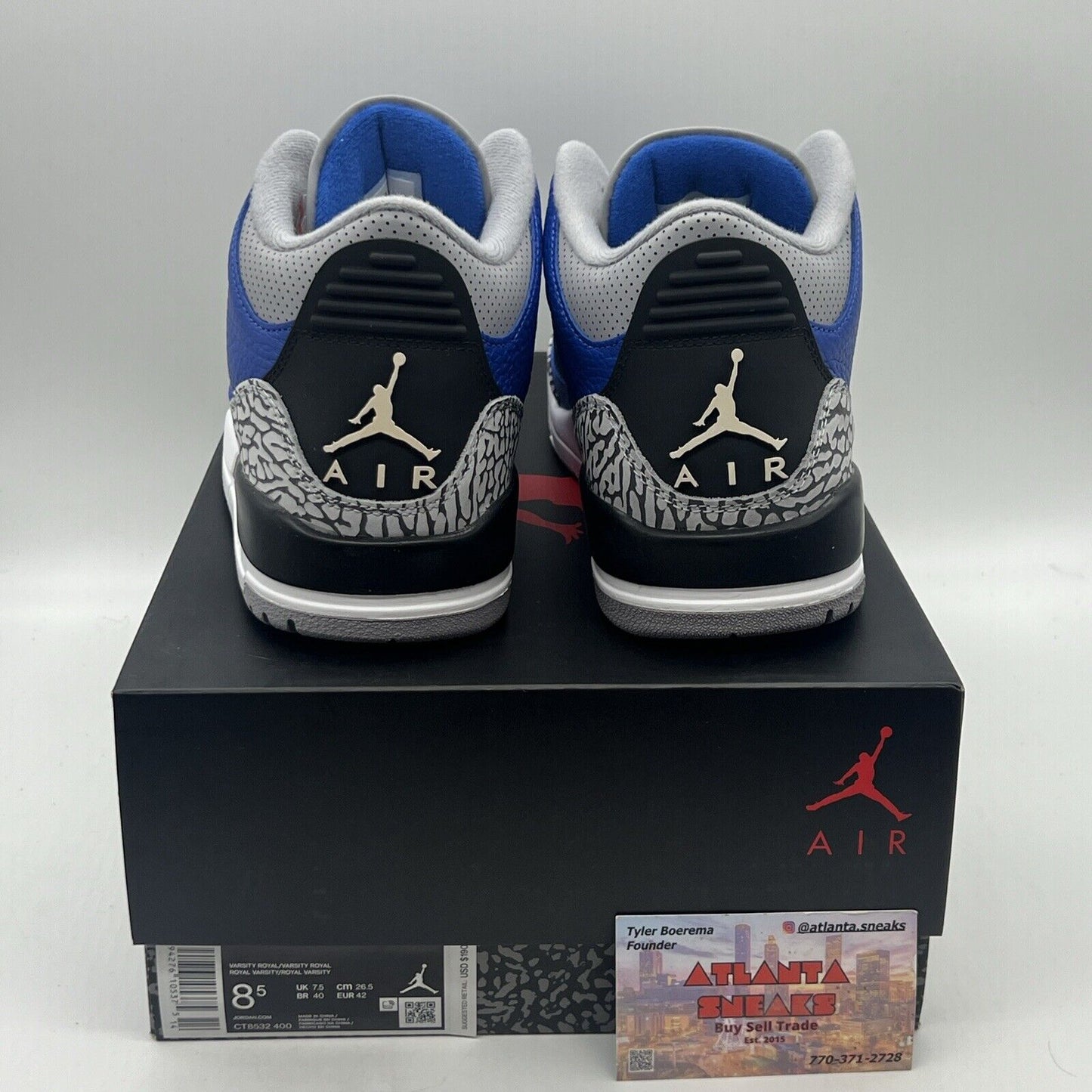 Size 8.5 - Jordan 3 Retro Varsity Royal 2020 Brand New Og All Black White Blue