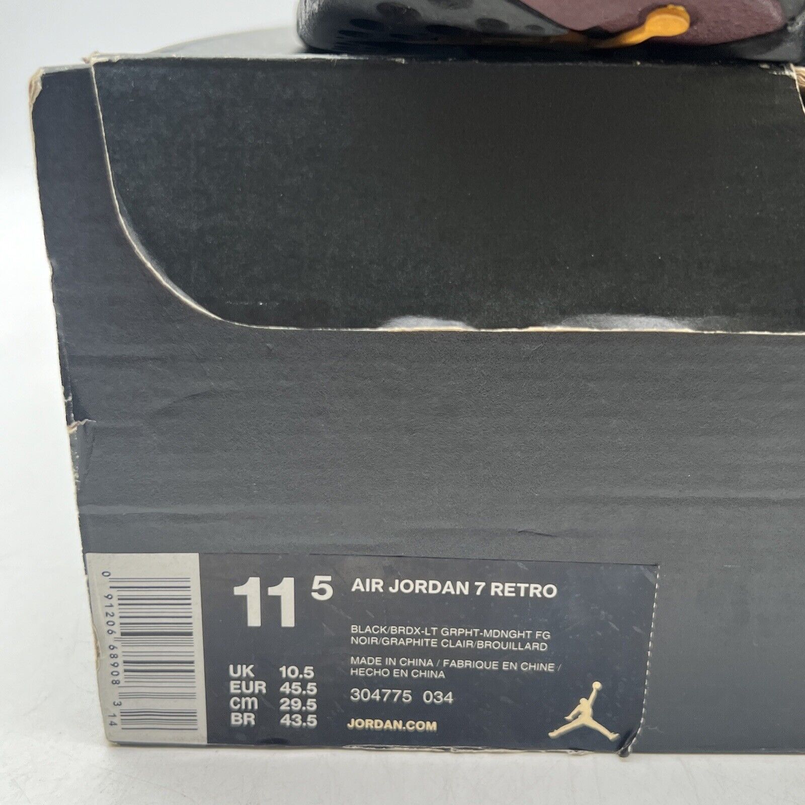 Size 11.5 - Jordan 7 Retro Bordeaux 2015 Grey Black Suede Maroon (304775-034)