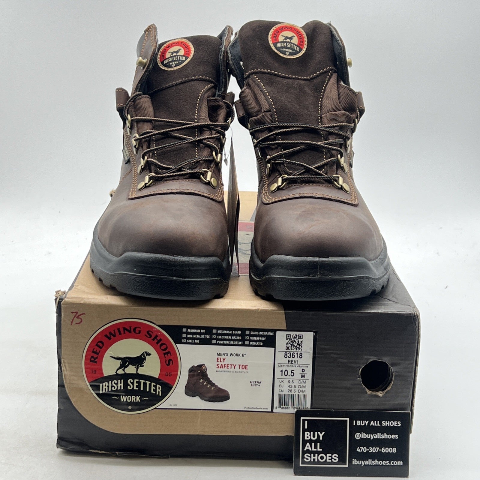 Size 10.5- Men's Red Wing Shoes Irish Setter Eli Hiker 6” Steel Toe Waterproof