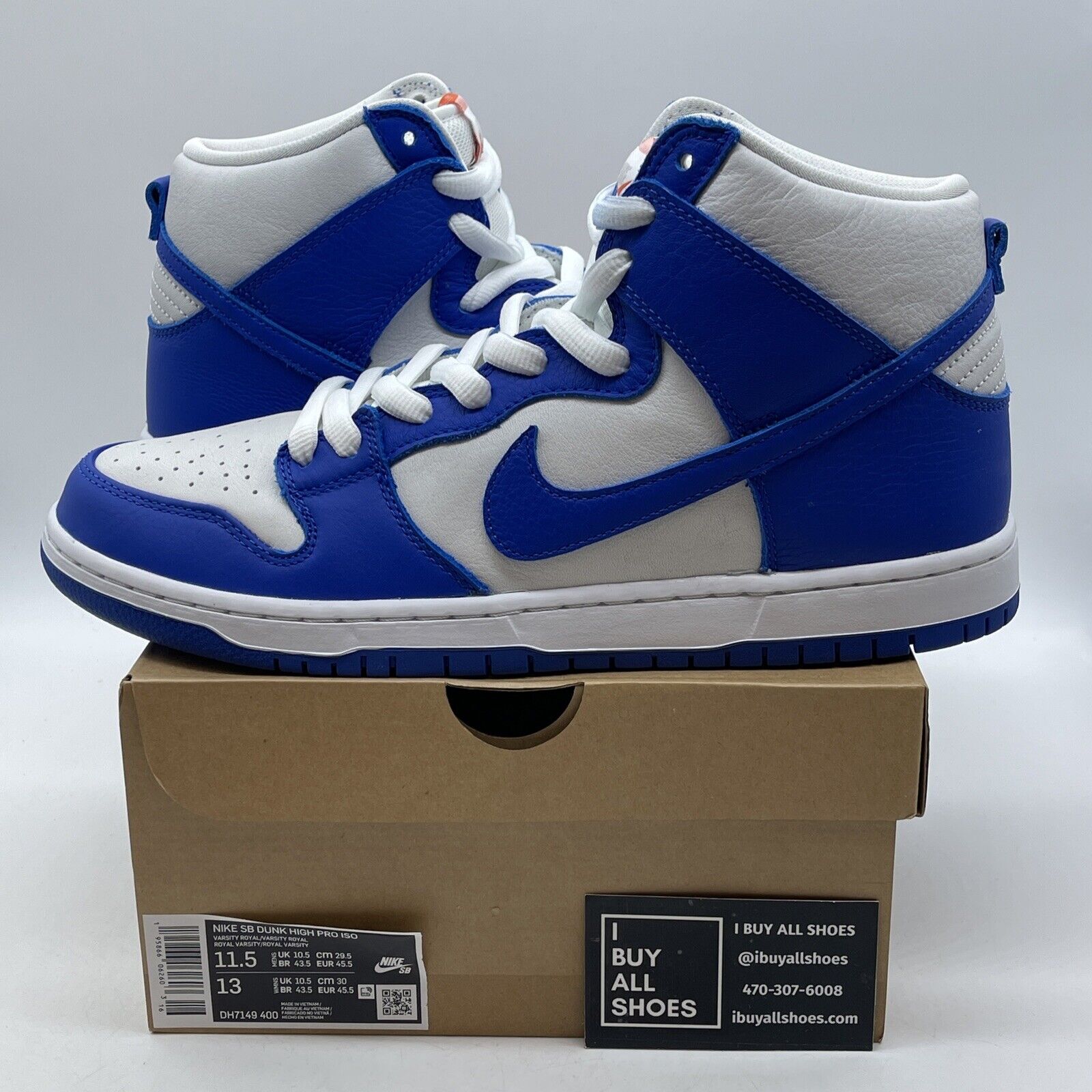 Size 11.5 - Nike Dunk Pro ISO SB High Kentucky Blue White Leather (DH7149-400)