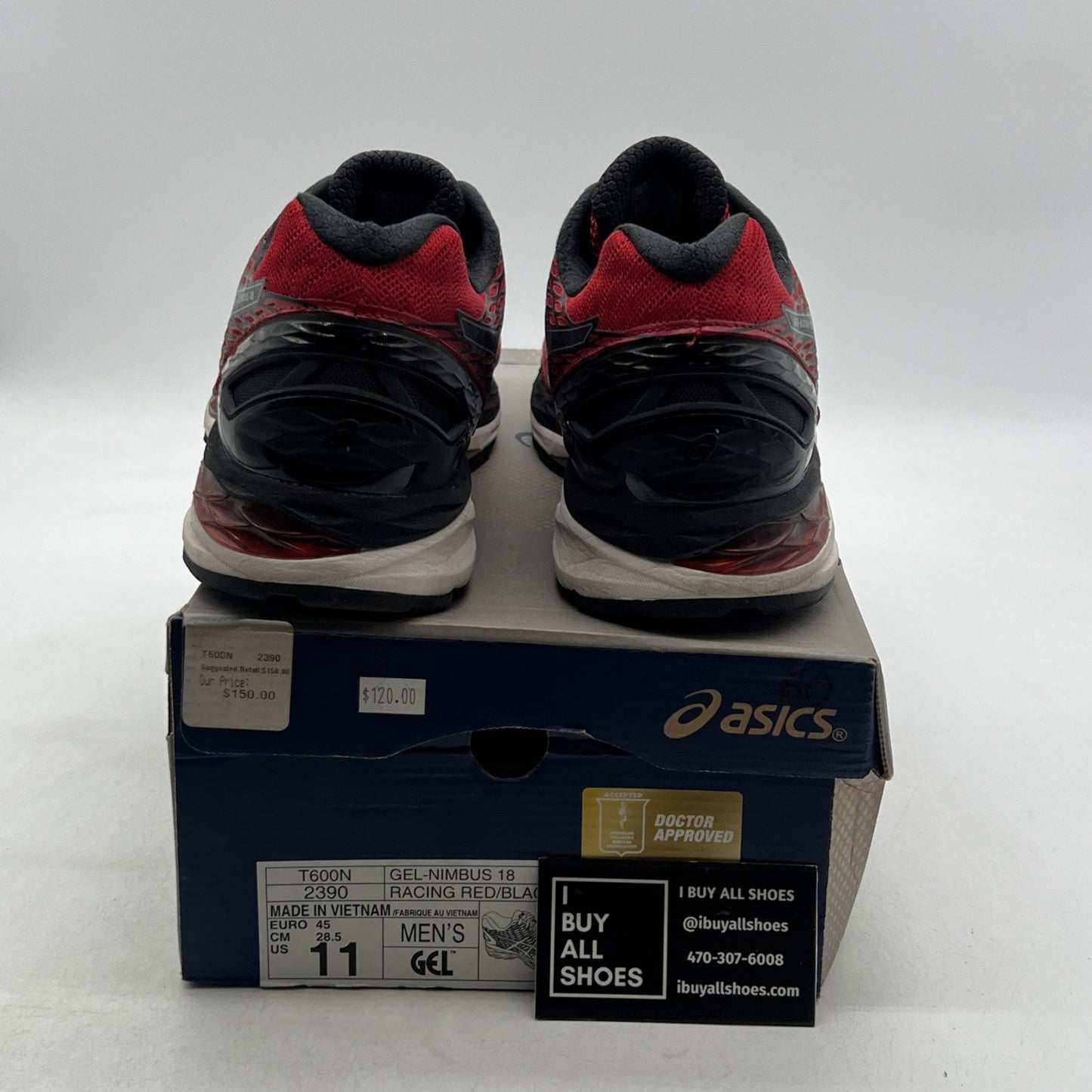 Size 11 - ASICS Gel-nimbus 18 Fluidfit Red And Black Trainers (T600N-2390)