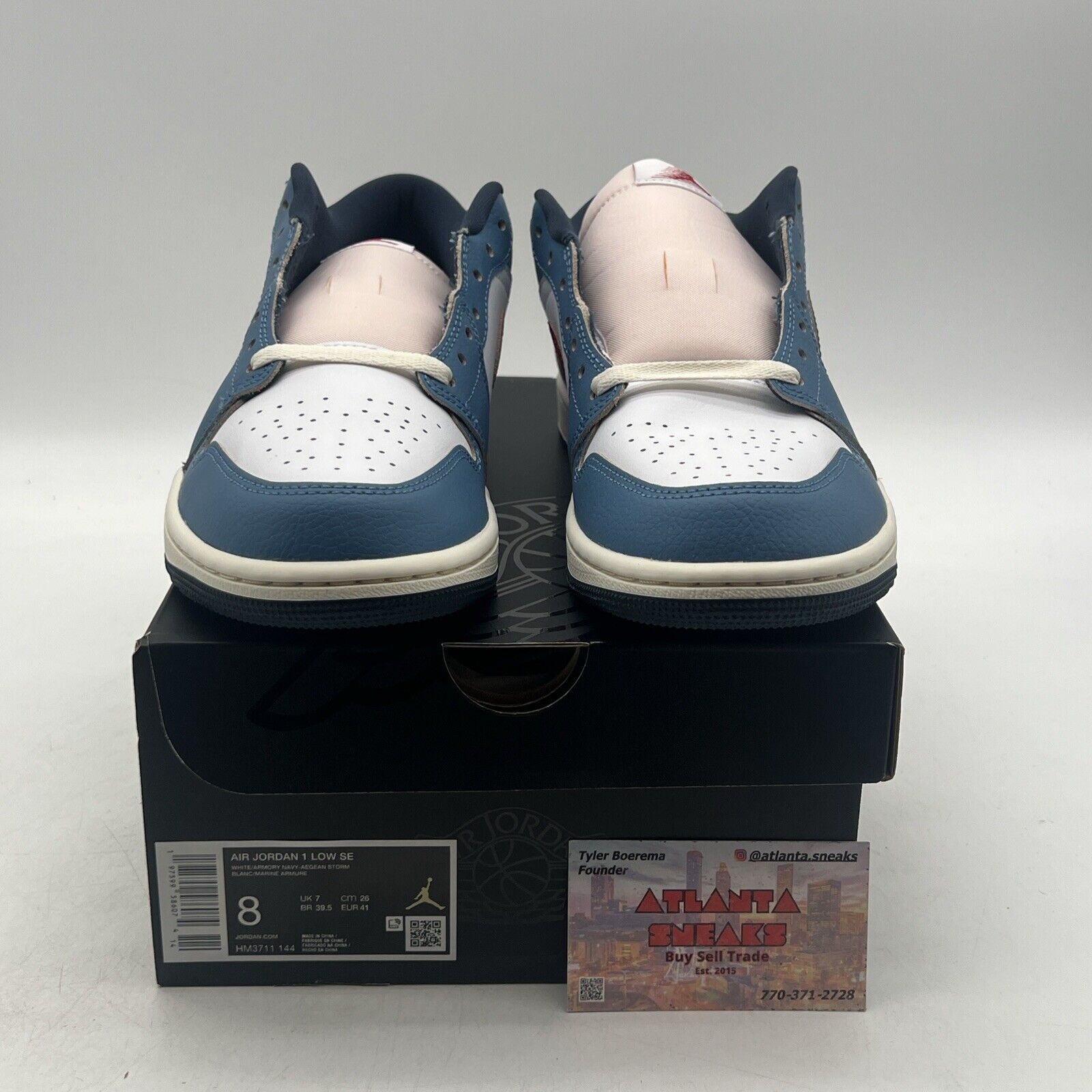 Size 8 - Nike Air Jordan 1 Low SE Shoes White Armory Navy (HM3711-144)