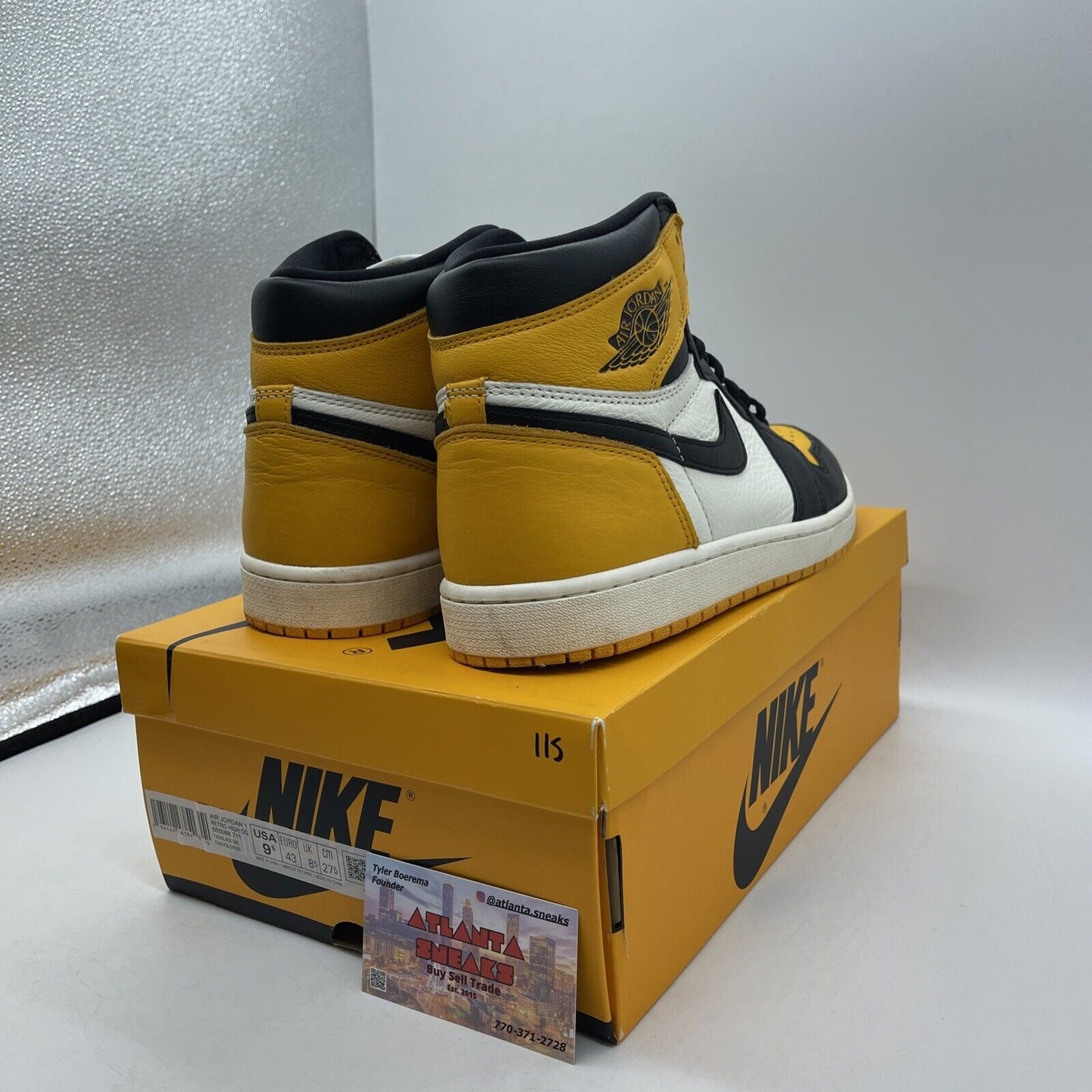 Size 9.5 - Jordan 1 Retro OG High Yellow Toe White Black Leather (555088-711)