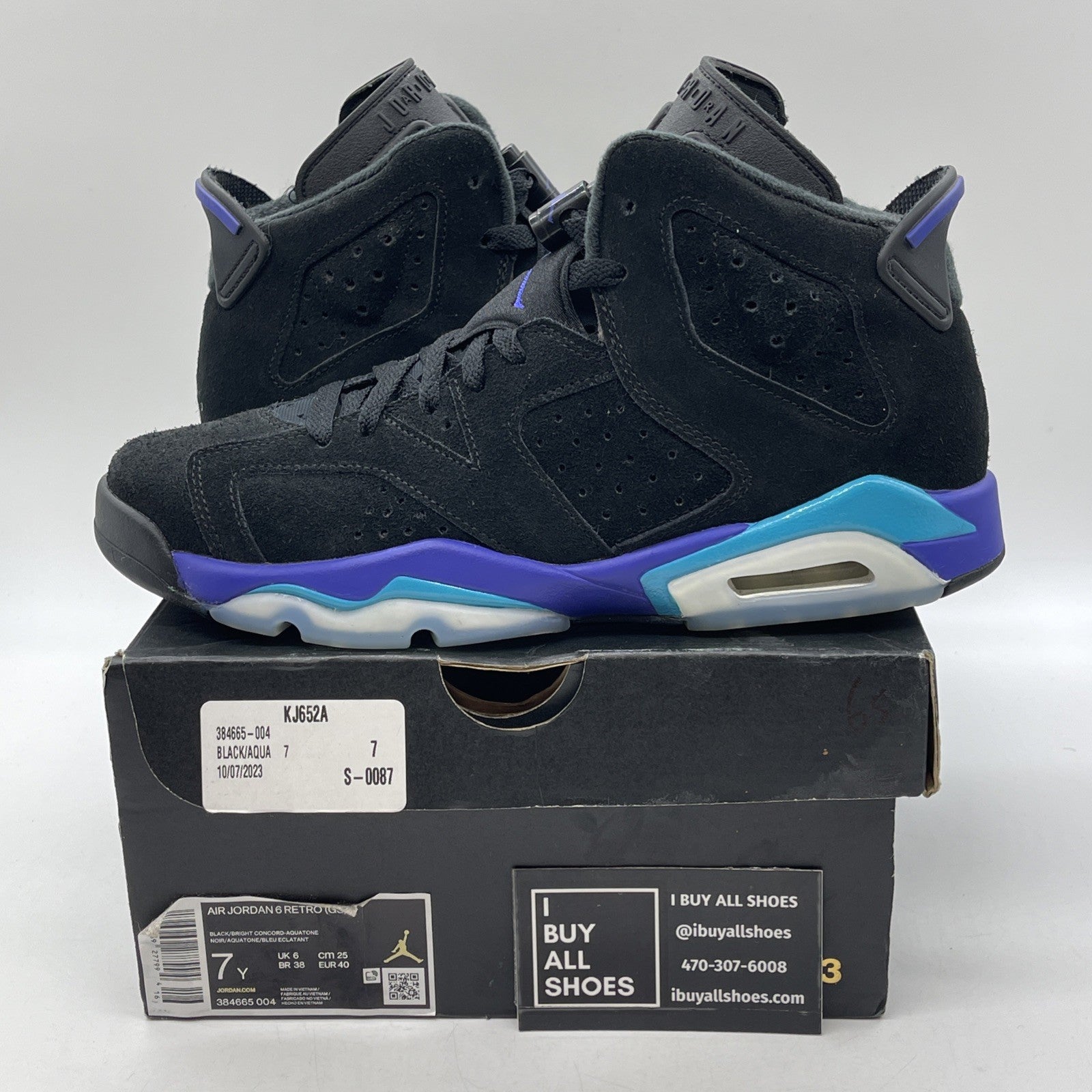 Size 7Y (GS) - Jordan 6 Retro Mid Aqua Black Blue Suede (384665-004)
