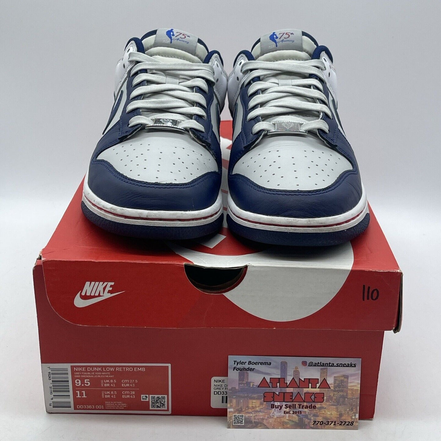 Size 9.5 - Nike NBA x Dunk EMB Low 75th Anniversary - Nets Blue (DD3363-001)