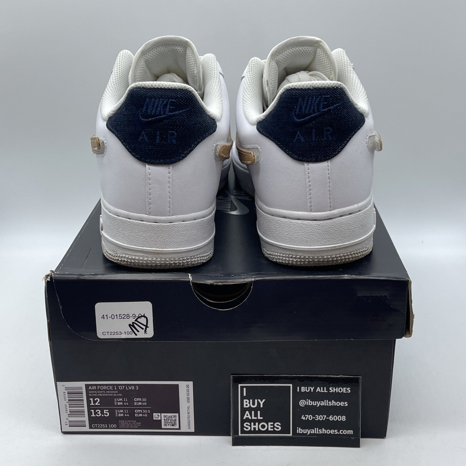 Size 12 - Nike Air Force 1 '07 LV8 Low Removable Swoosh White Vachetta Tan