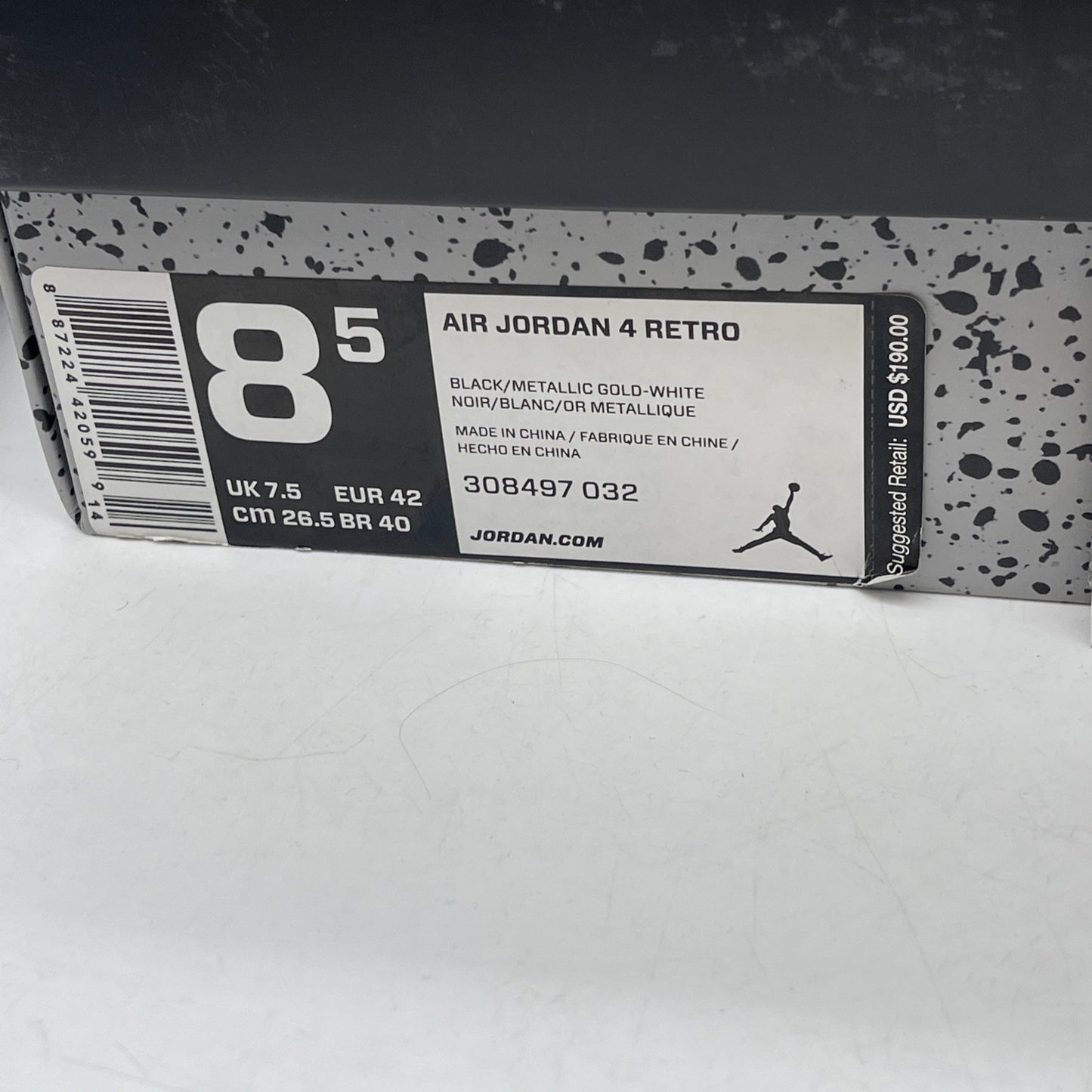 Size 8.5 - Jordan 4 Retro Royalty Black Gold Suede (308497-032)