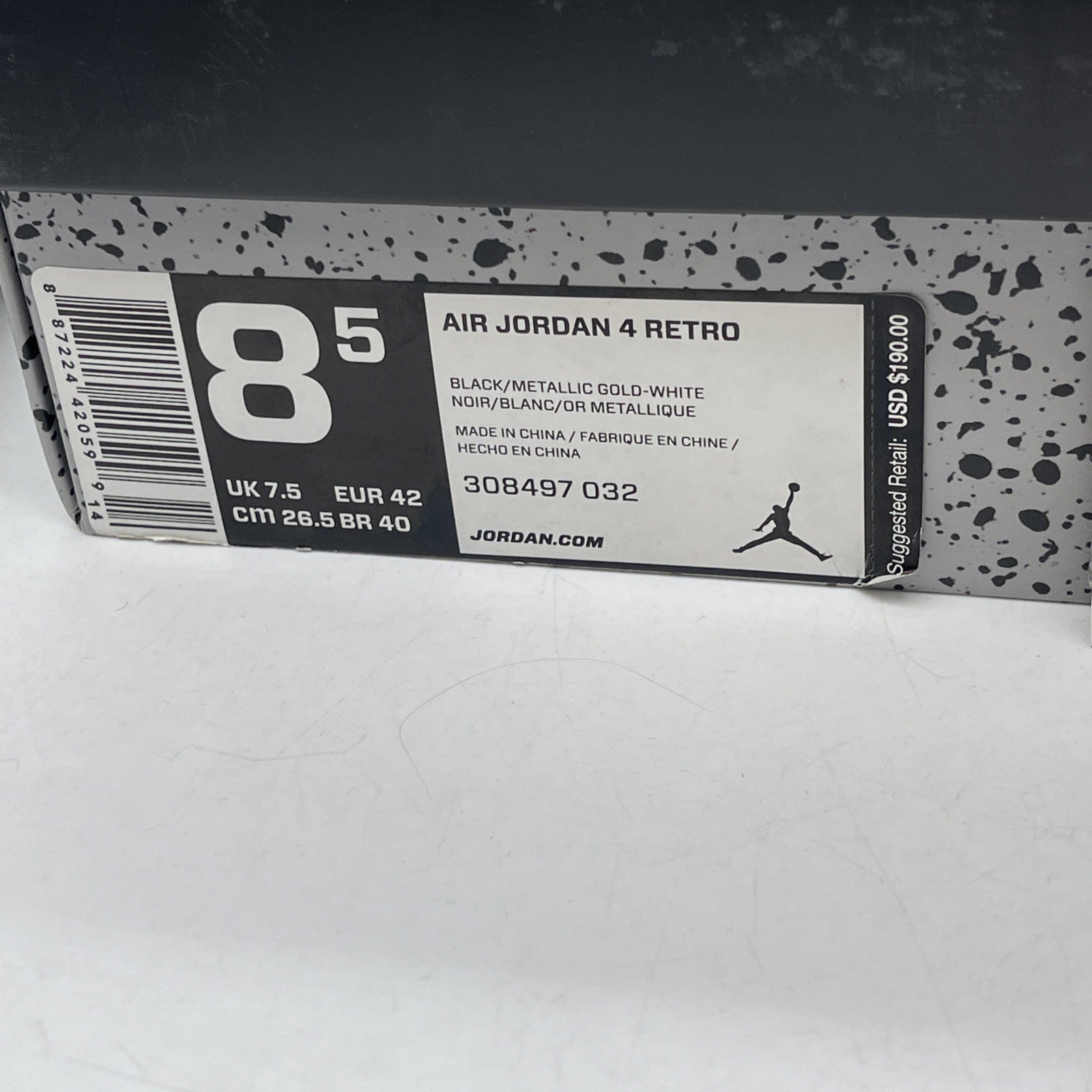 Size 8.5 - Jordan 4 Retro Royalty Black Gold Suede (308497-032)