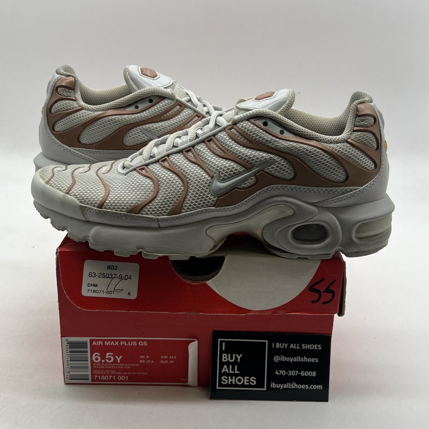 Size 6.5Y - Nike Air Max Plus TN Shoes Sneaker W White Platinum (718071-001)