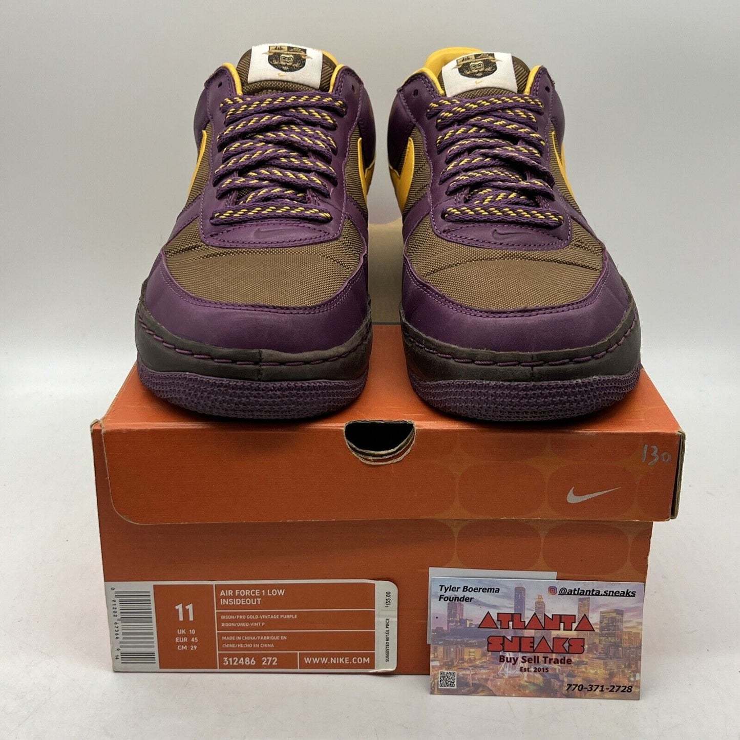 Size 11 - Nike Air Force 1 Insideout Low Purple Yellow Leather (312486-272)