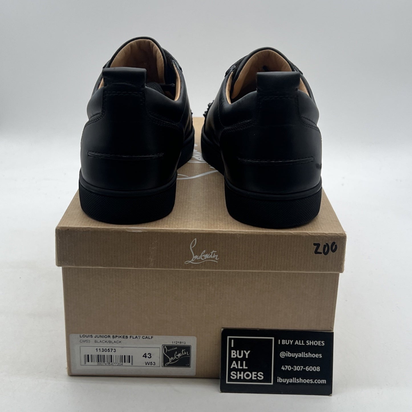 Size 43 -Christian Louboutin Black Leather Louis Junior Spikes Low Top Sneakers