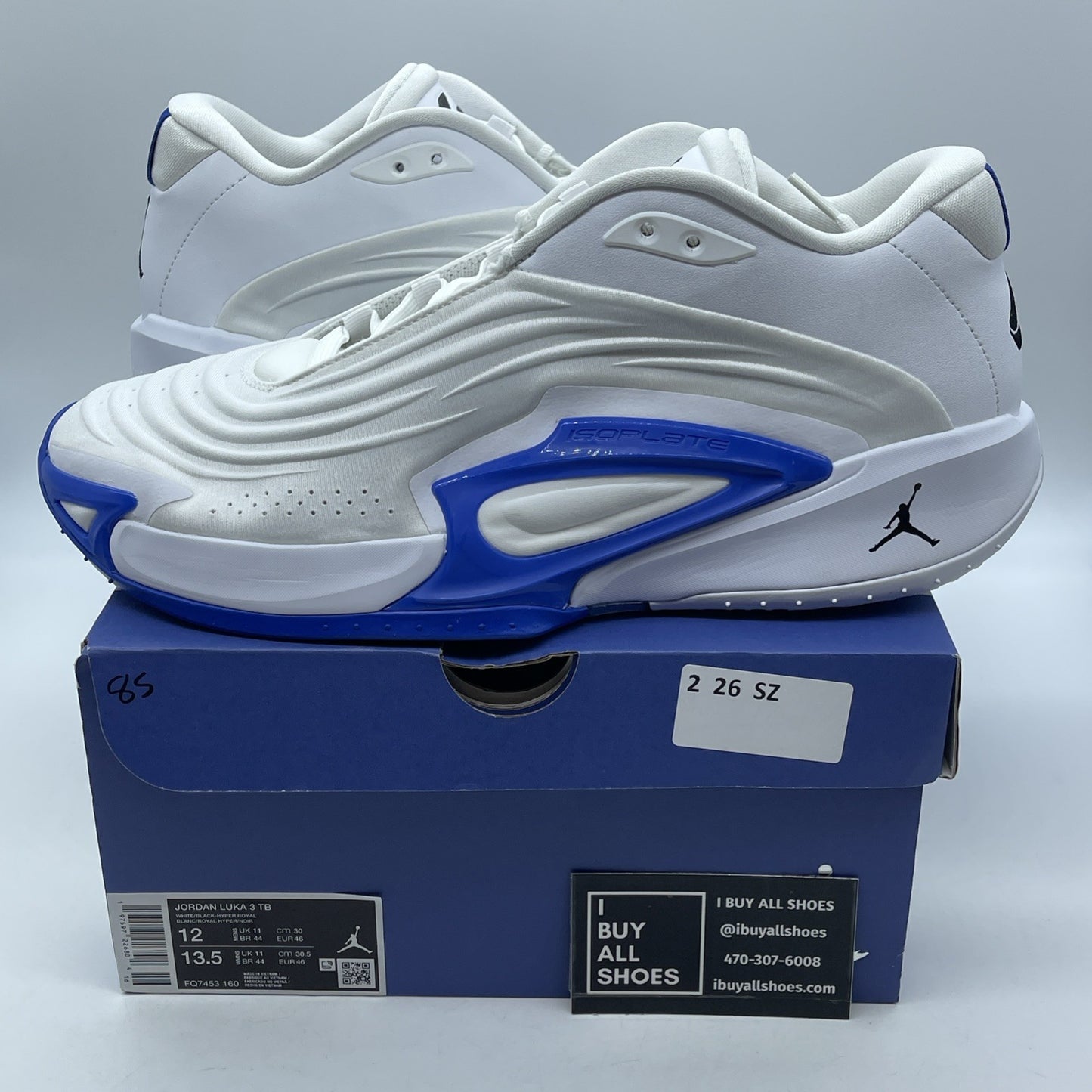 Size 12 - Jordan Luka 3 TB White Black Hyper Royal Black Leather (FQ7453-160)