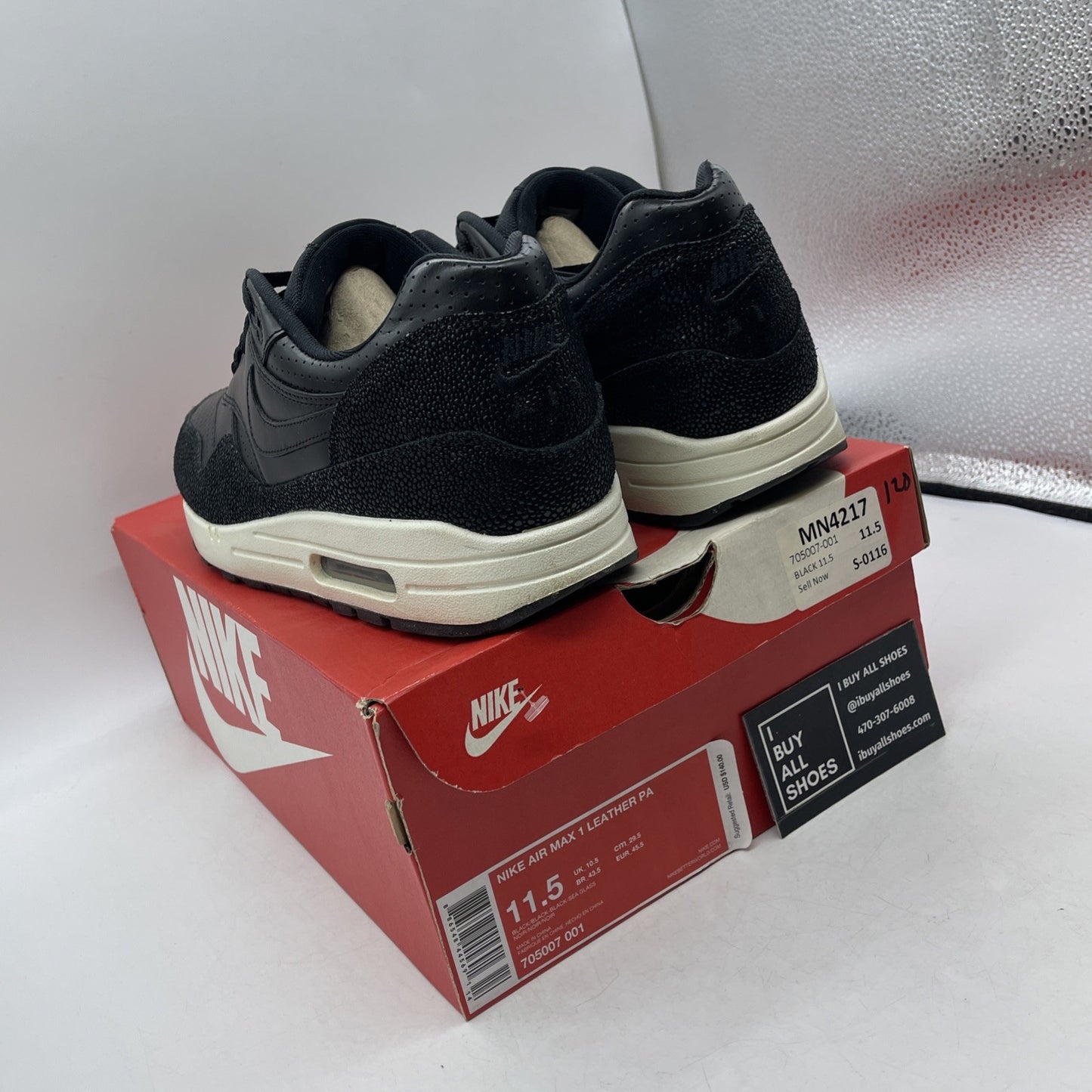 Size 11.5 - Nike Air Max 1 Leather Pa Caviar (705007-001)