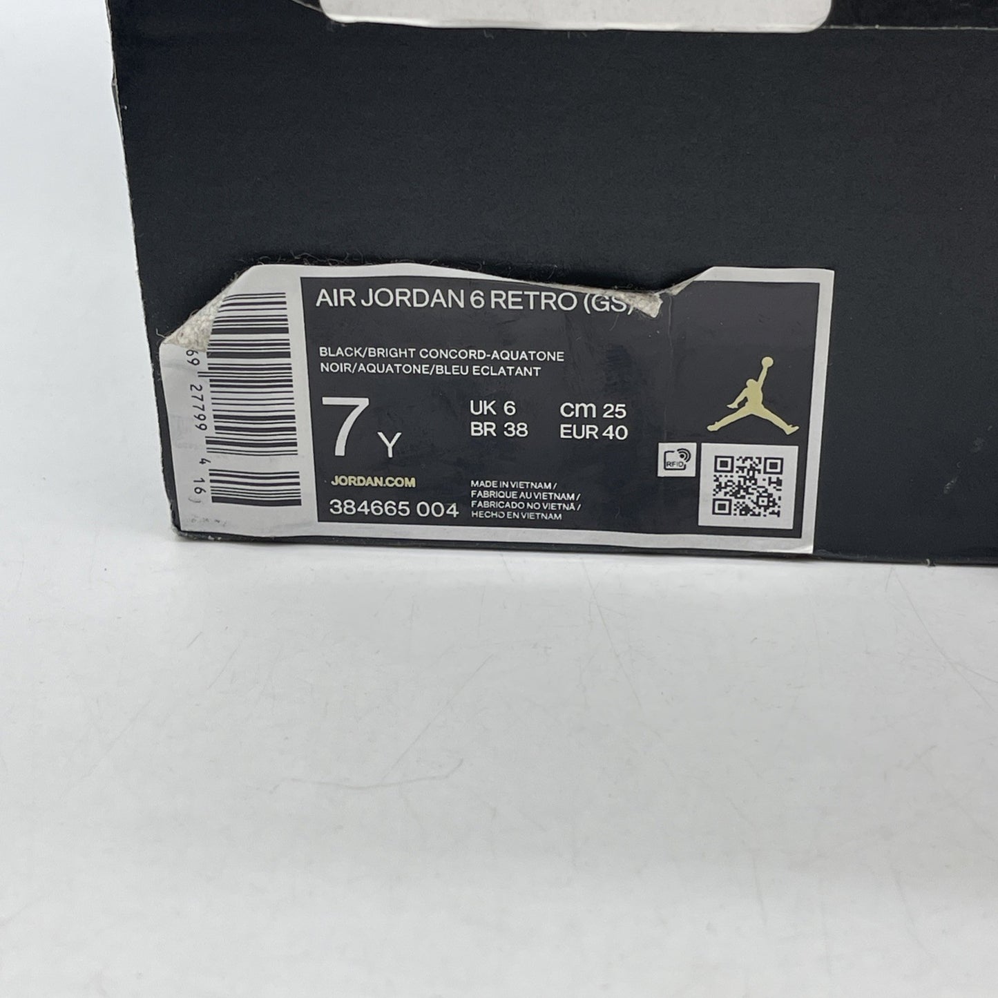 Size 7Y (GS) - Jordan 6 Retro Mid Aqua Black Blue Suede (384665-004)