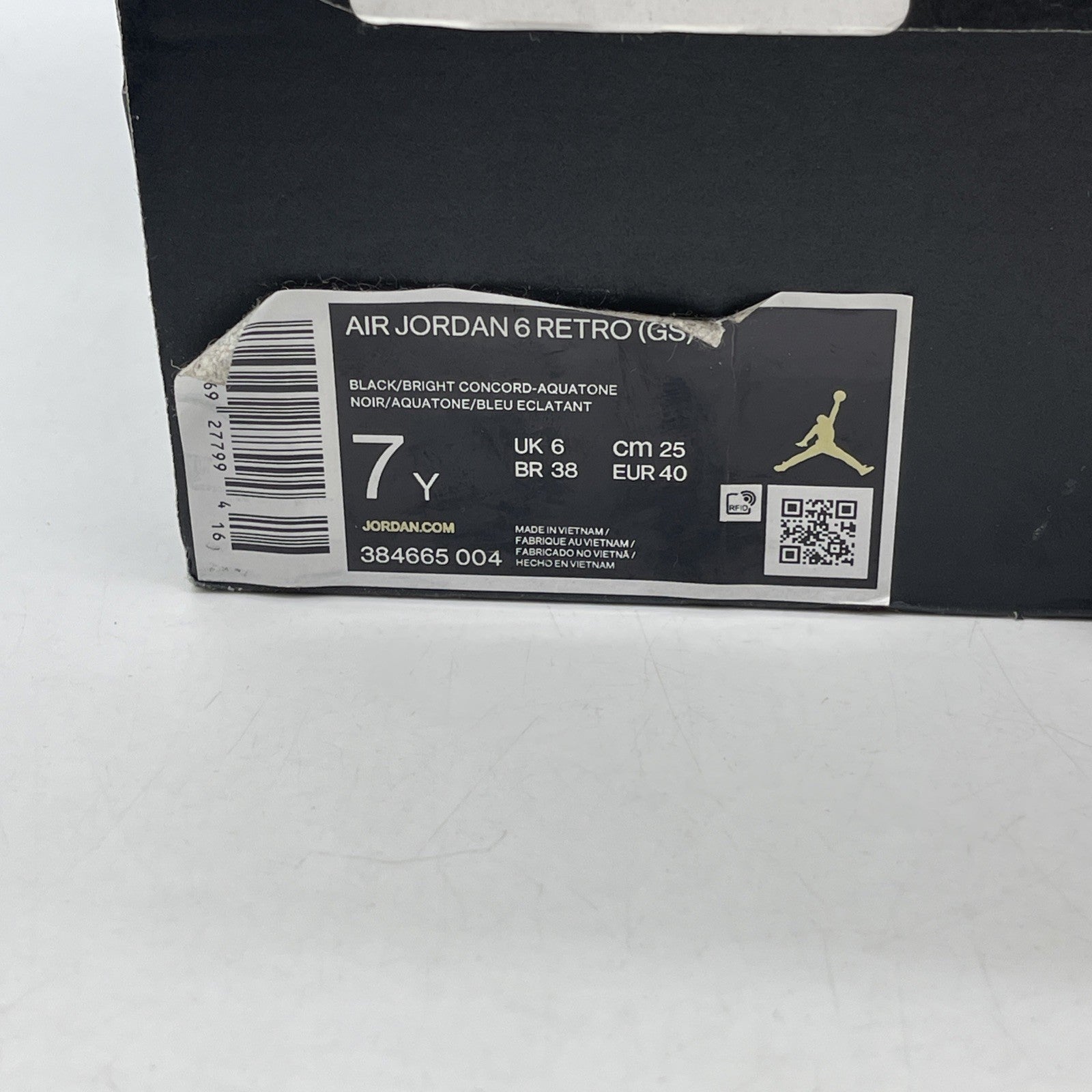 Size 7Y (GS) - Jordan 6 Retro Mid Aqua Black Blue Suede (384665-004)