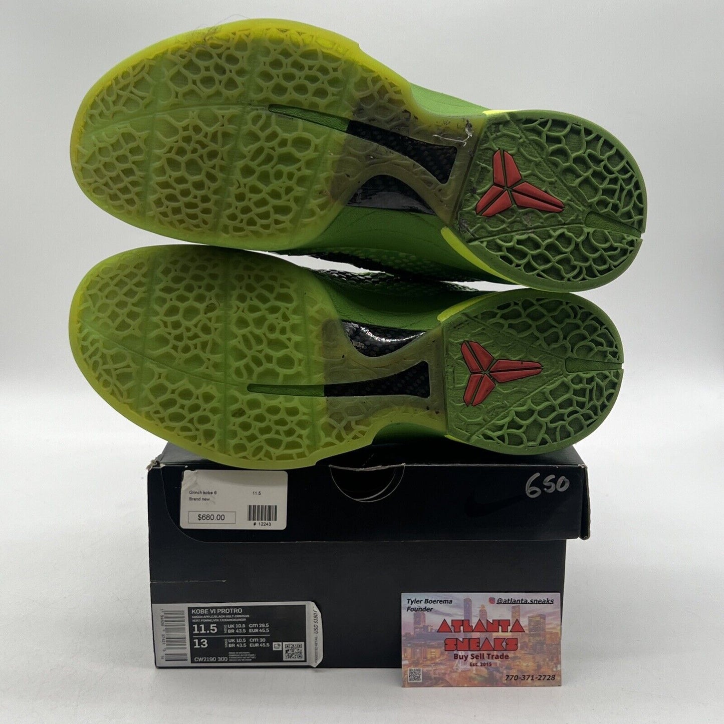 Size 11.5 - Nike Zoom Kobe 6 Protro Low Grinch Black Green Red (CW2190-300)