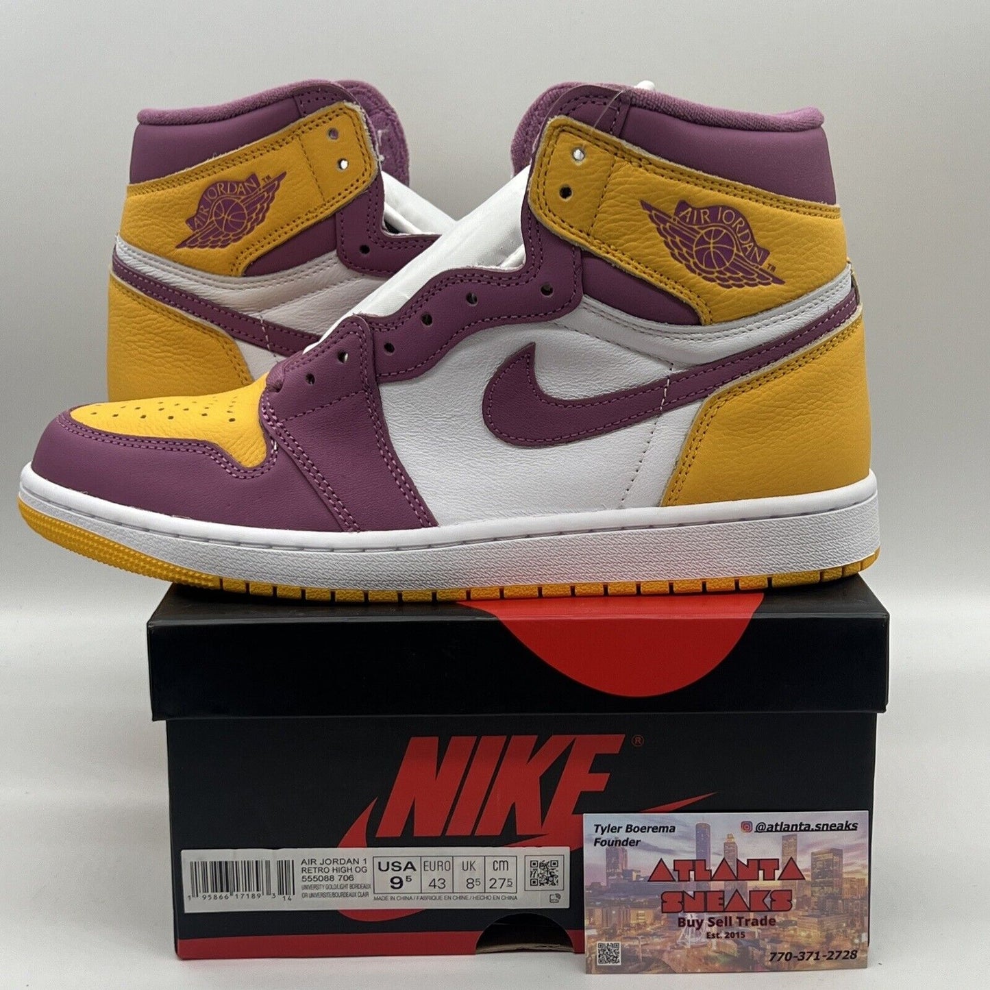 Size 9.5 - Jordan 1 Retro High OG Brotherhood 2022 Brand New Gold Bordeaux