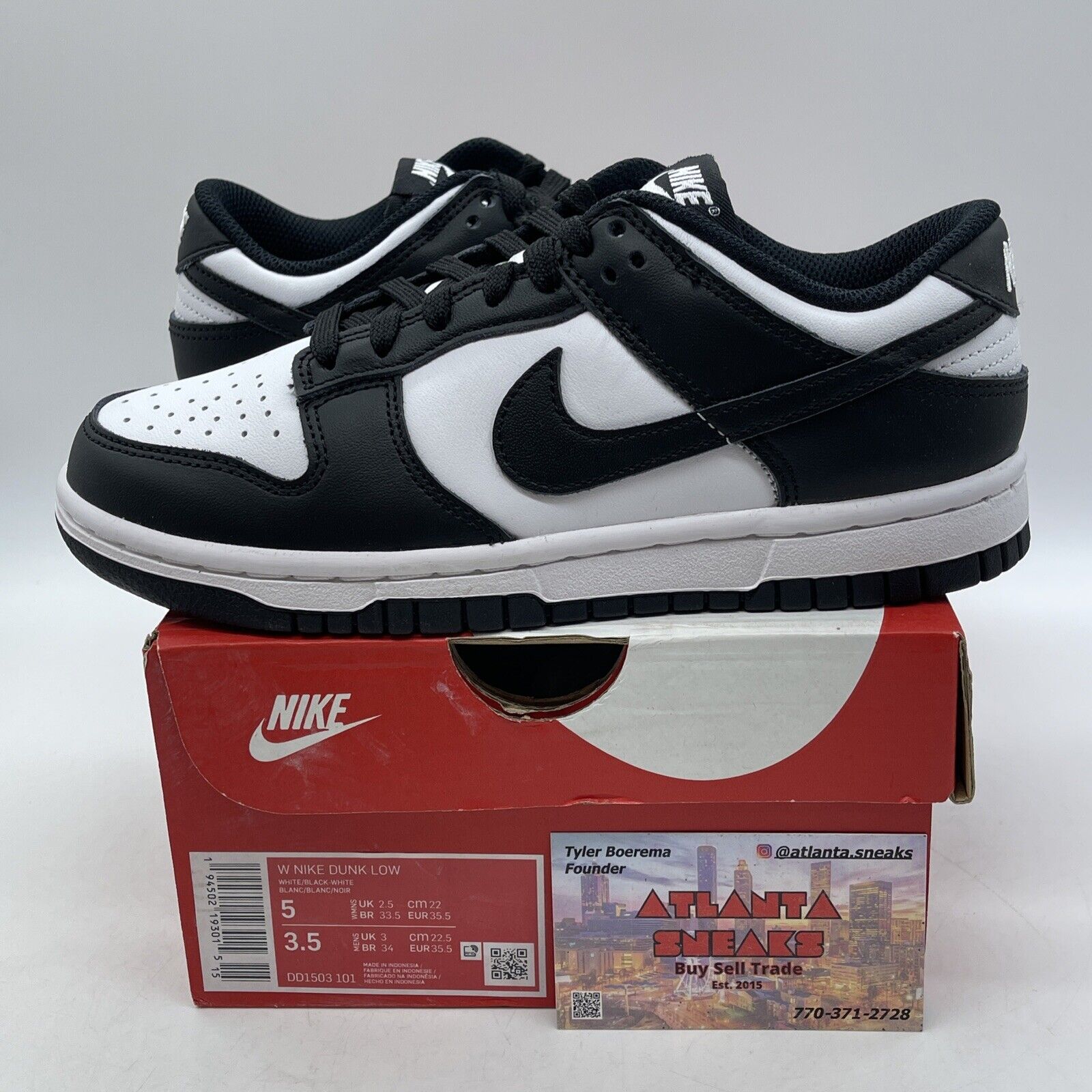 Size 5W - Nike Dunk Low Black White Leather (DD1503-101)