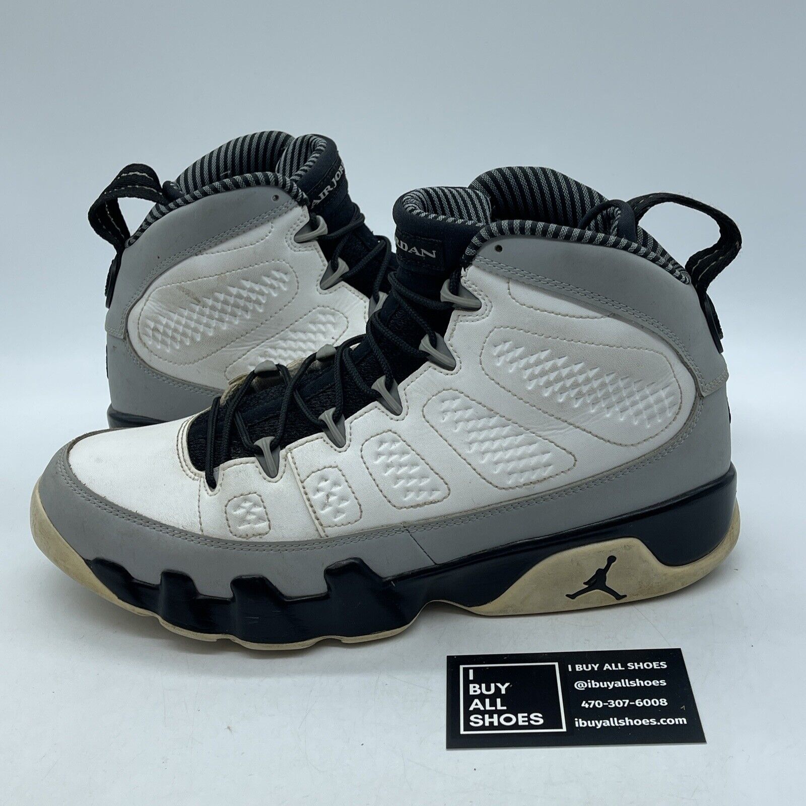 Size 10 - Air Jordan 9 Retro Barons White Gray Black Leather (302370-106)