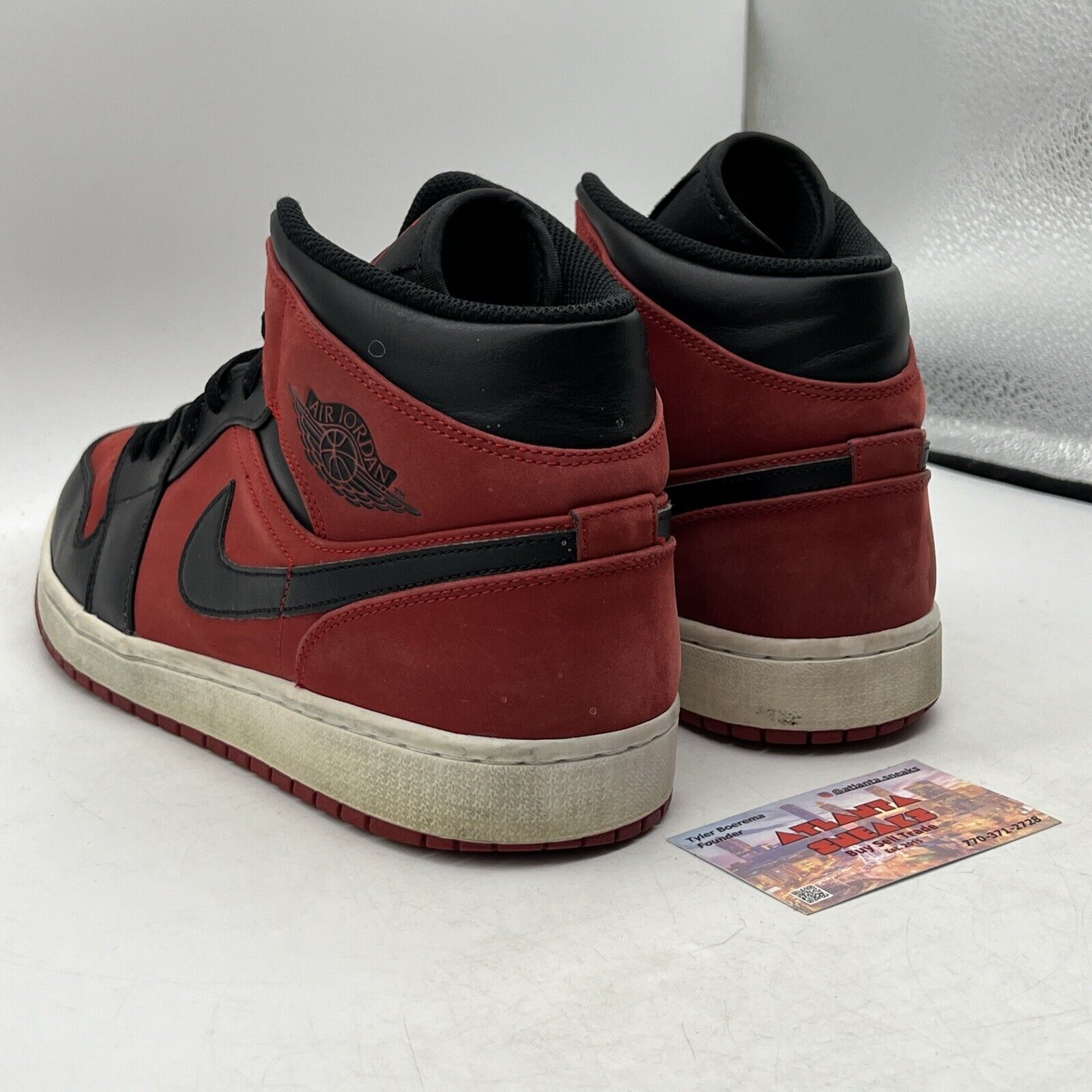 Size 12 - Air Jordan 1 Mid Reverse Banned Black Red Suede Leather (554724-610)