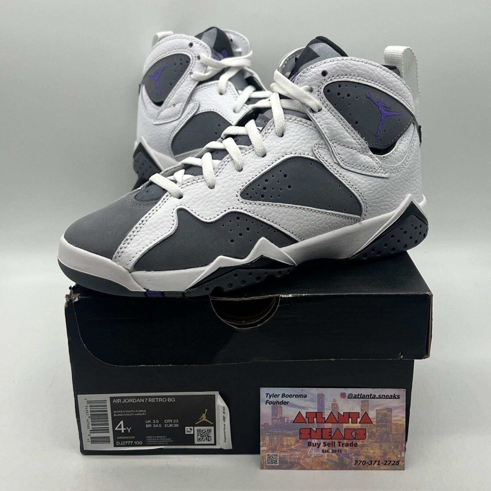 Nike Air Jordan 7 Retro Flint GS White Gray Purple DJ2777-100 Youth Size 4Y