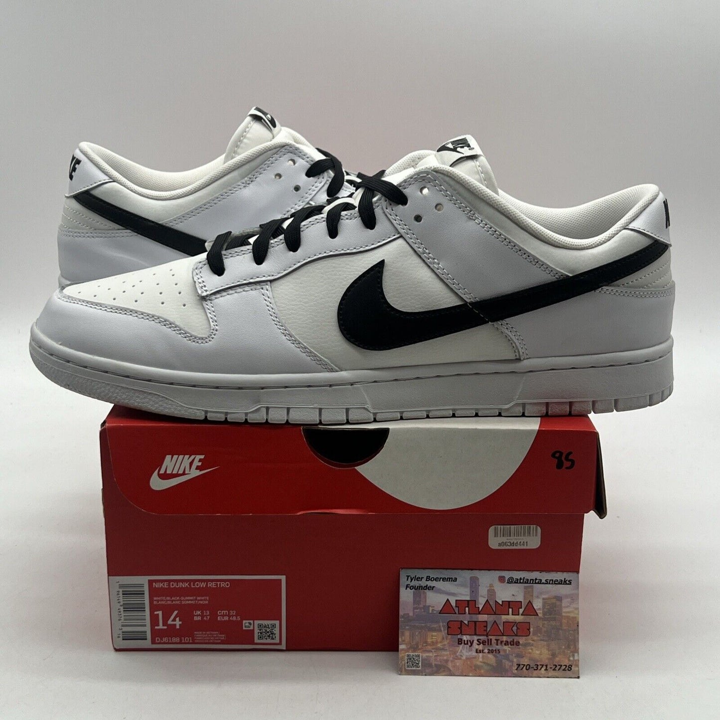 Size 14 - Nike Dunk Low Reverse Panda White Black Leather (DJ6188-101)