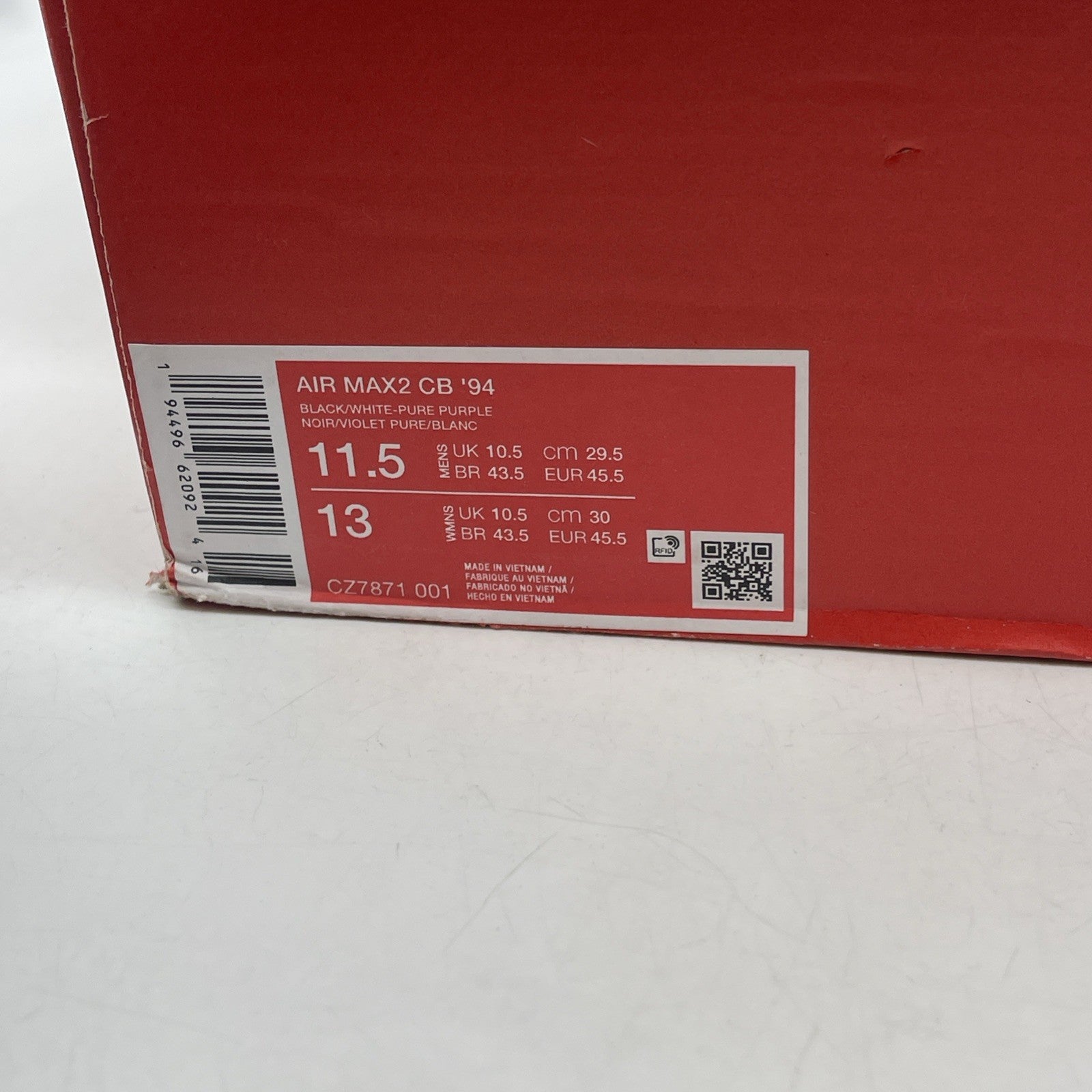 Size 11.5 - Nike Air Max 2 CB 94 Retro 2020 Black Purple (CZ7871–001)