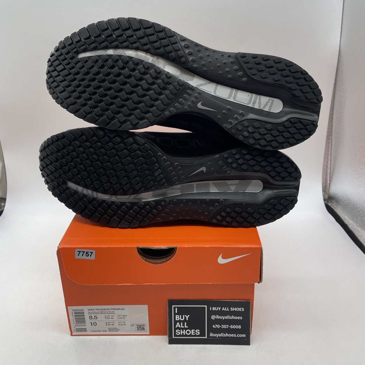 Size 8.5 - Nike Pegasus Premium Black Metallic Silver (HQ2592-005)