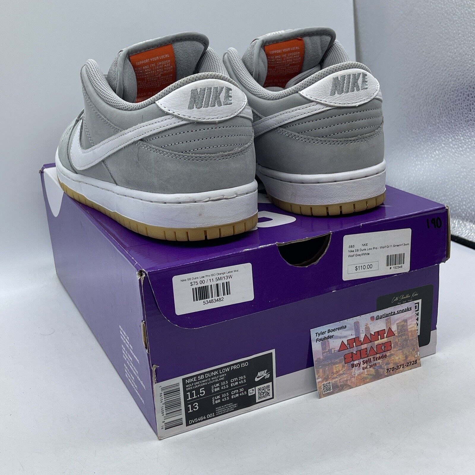 Size 11.5 - Nike SB Dunk Low Wolf Grey Gum White Brown Leather (DV5464-001)
