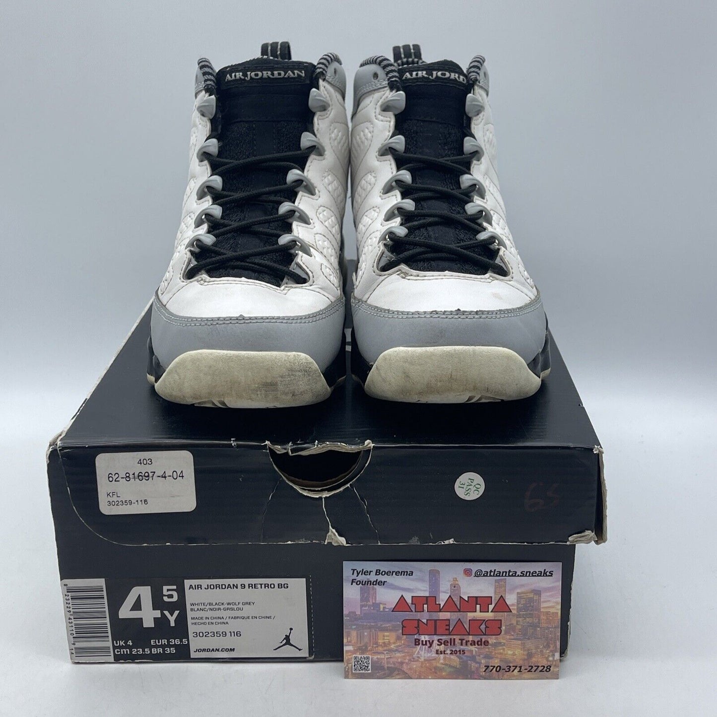 Size 4.5Y - Nike Air Jordan Retro 9 Baron White Leather Grey Suede (302359-116)