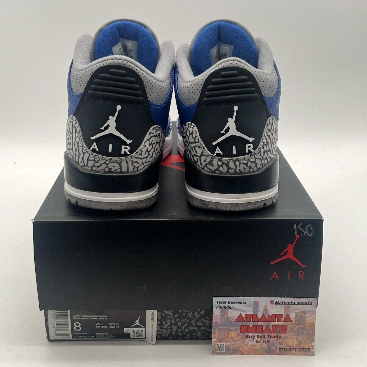 Size 8 - Jordan 3 Retro Varsity Royal 2020 Blue Black Grey Leather (CT8532-400)