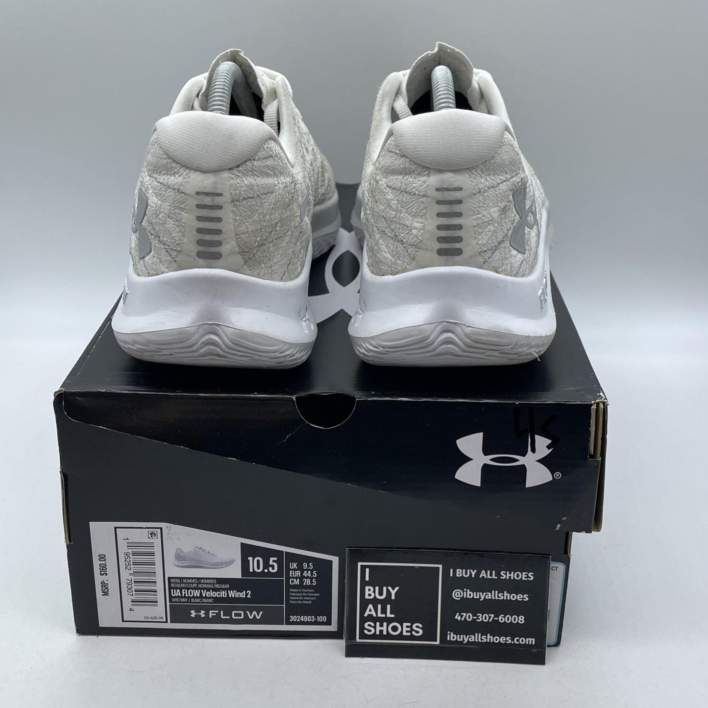 Size 10.5 - Under Armour Flow Velociti Wind 2 White Halo Grey (3024903-100)