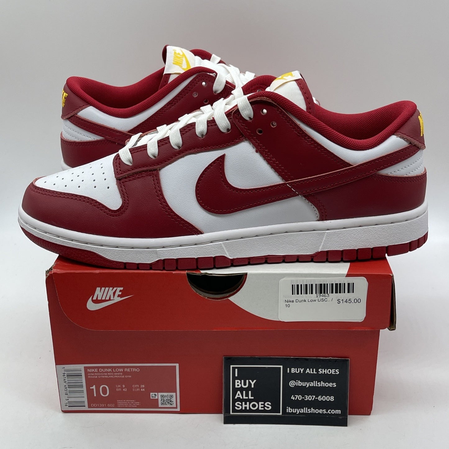 Size 10 - Nike Dunk Low Gym Red White Yellow Leather (DD1391-602)