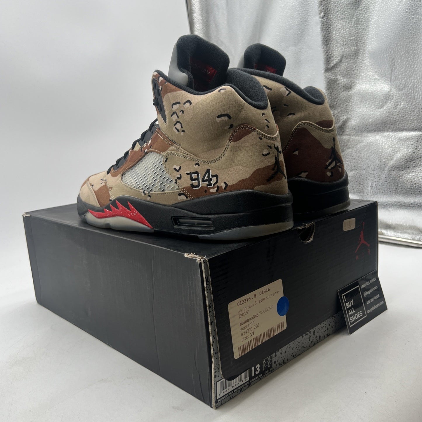 Size 13 - Supreme x Air Jordan 5 Retro Desert Camo (824371-201)