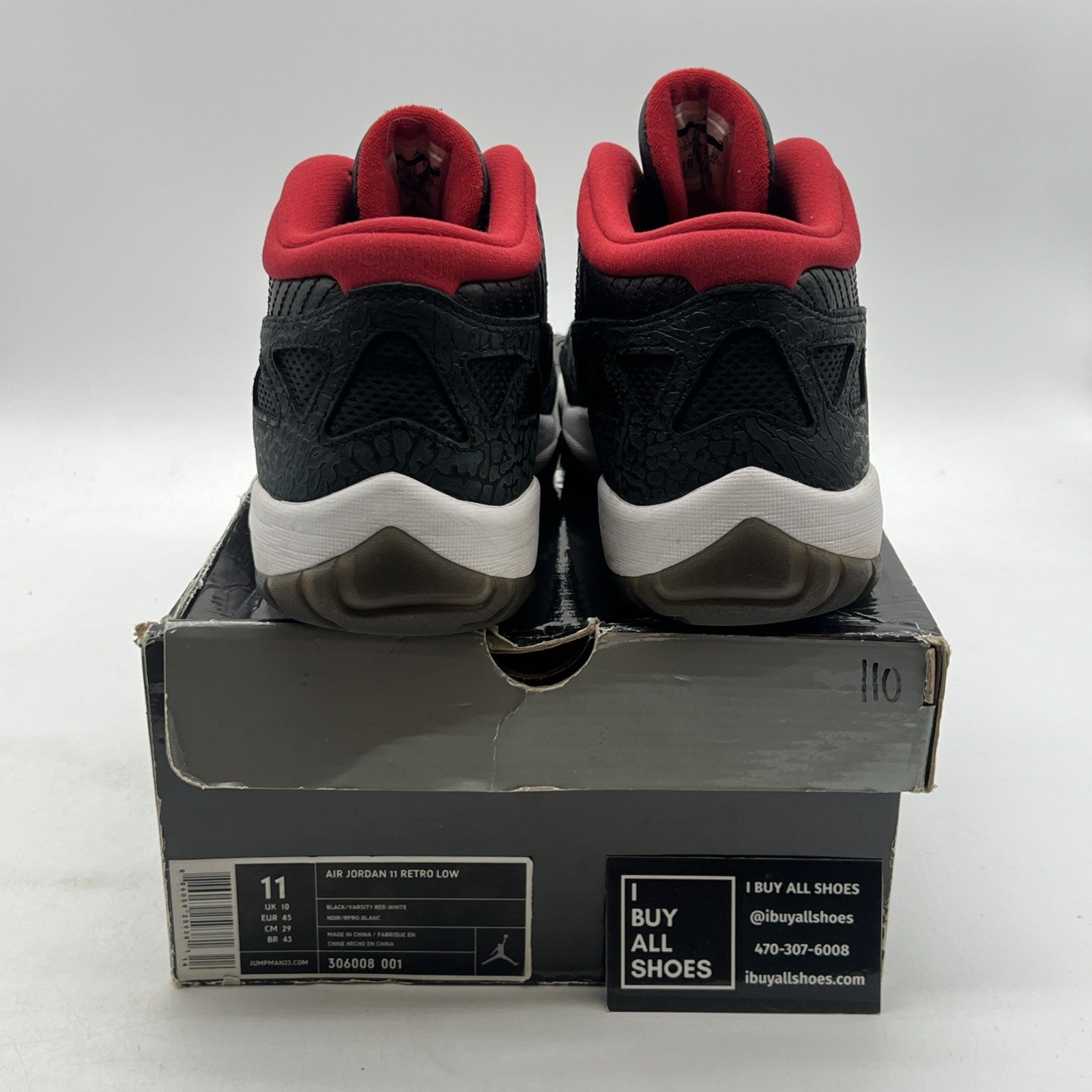 Size 11 - Air Jordan 11 Retro IE 2011 Low Black Charcoal Red (306008-001)