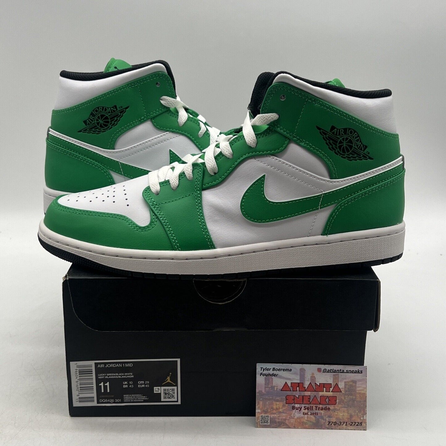 Size 11 - Air Jordan 1 Mid Lucky Green White Black Leather (DQ8426-301)