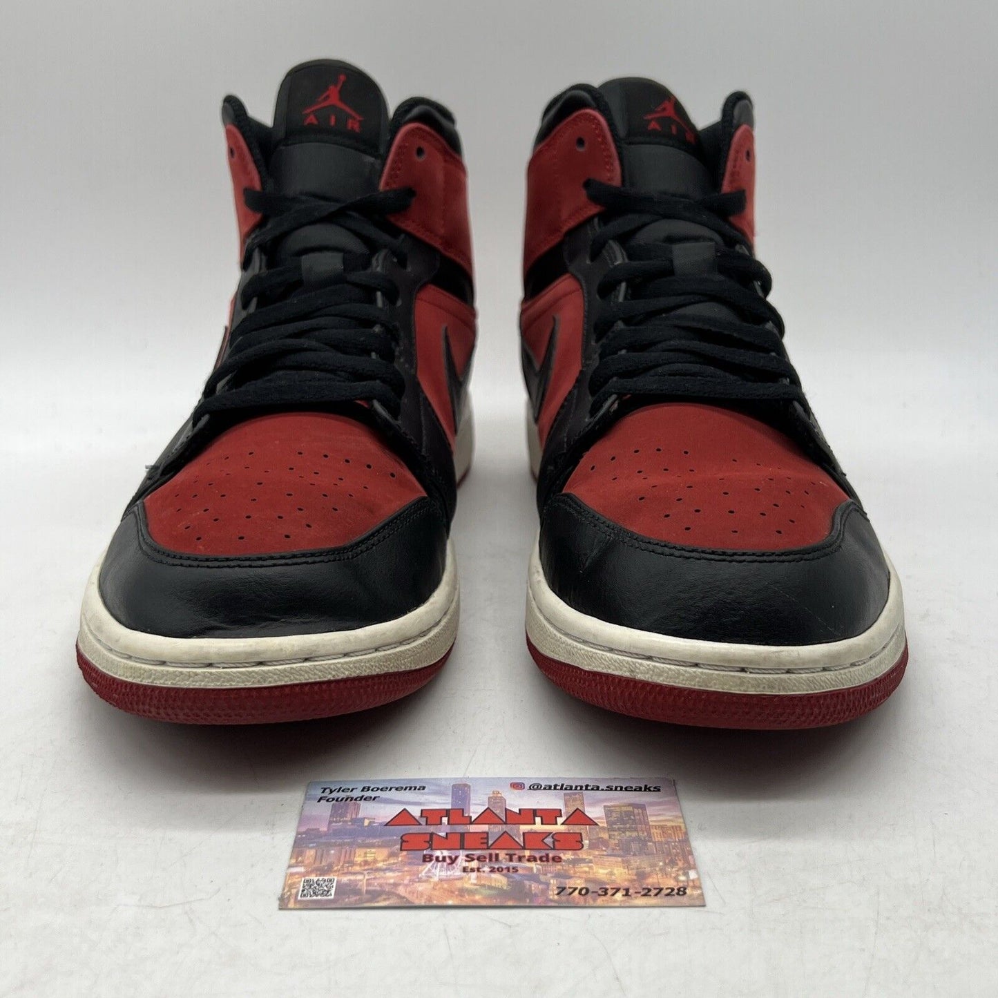 Size 12 - Air Jordan 1 Mid Reverse Banned Black Red Suede Leather (554724-610)
