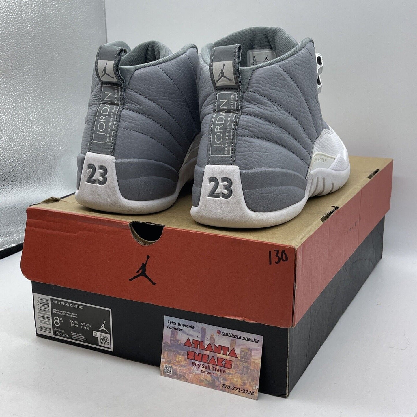 Size 8.5 - Jordan 12 Stealth Grey White Leather (CT8013-015)