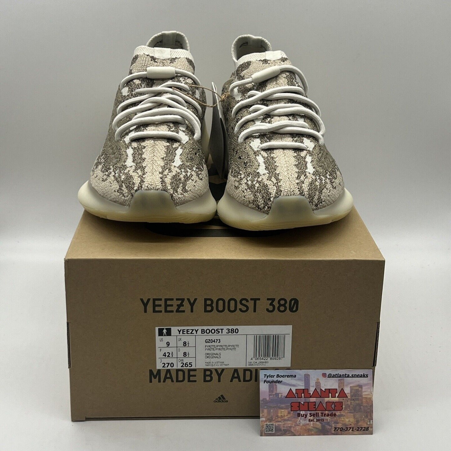 Size 9 - adidas Yeezy Boost 380 Pyrite Brand New Og All DS Sneaker White Tan