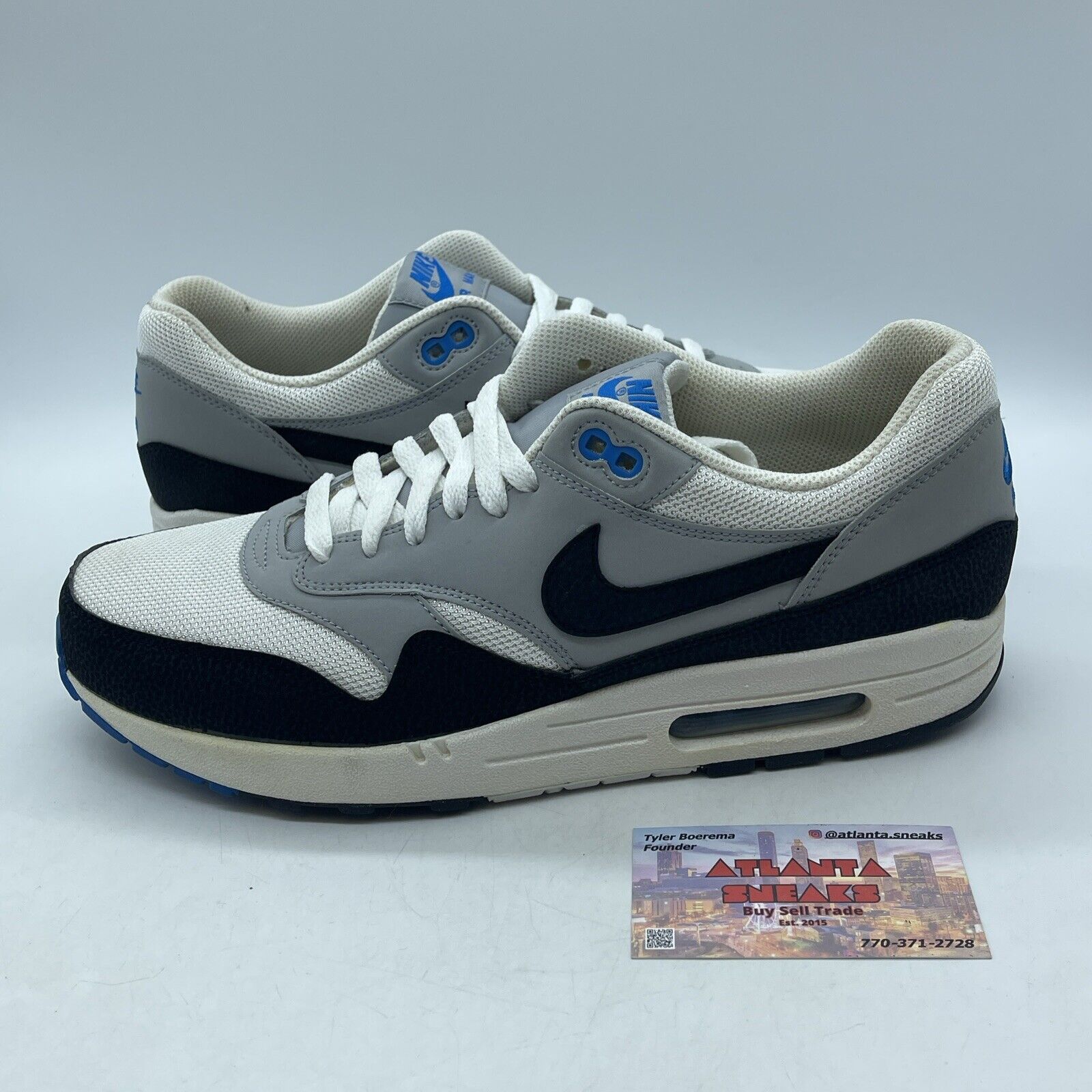 Size 11 - Nike Air Max 1 Essential Wolf Grey White Blue Suede (537383-104)