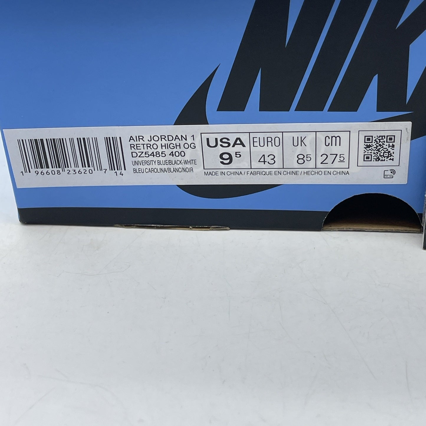 Size 9.5 - Air Jordan 1 Retro OG High UNC Toe Black White Leather (DZ5485-400)