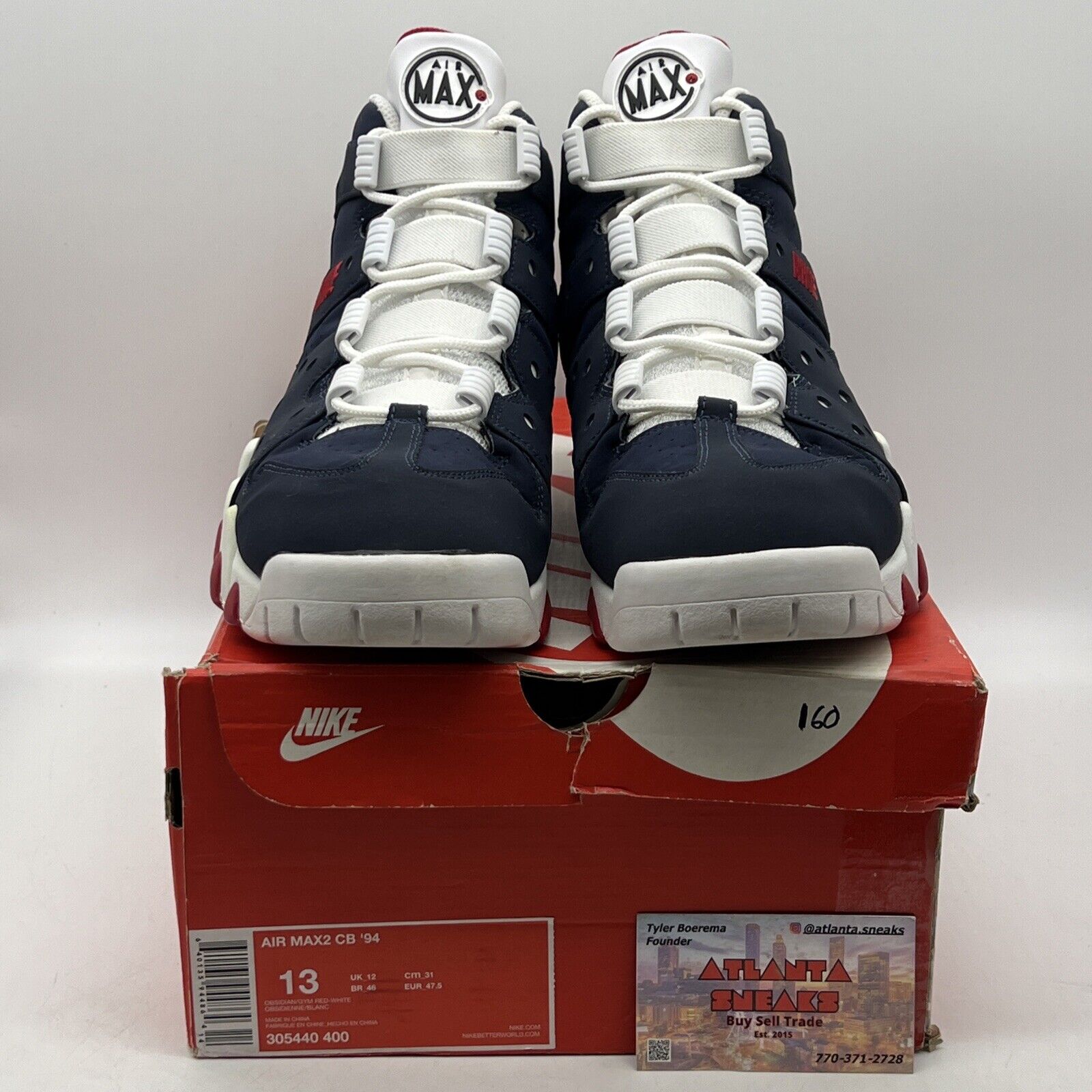 Size 13 - Nike Air Max 2 CB 94 Obsidian White Navy Red Suede (305440-400)