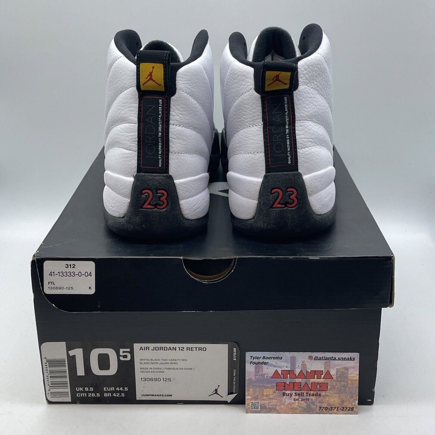 Size 10.5 - Jordan 12 Retro taxi release 2013 Black White Leather (130690-125)