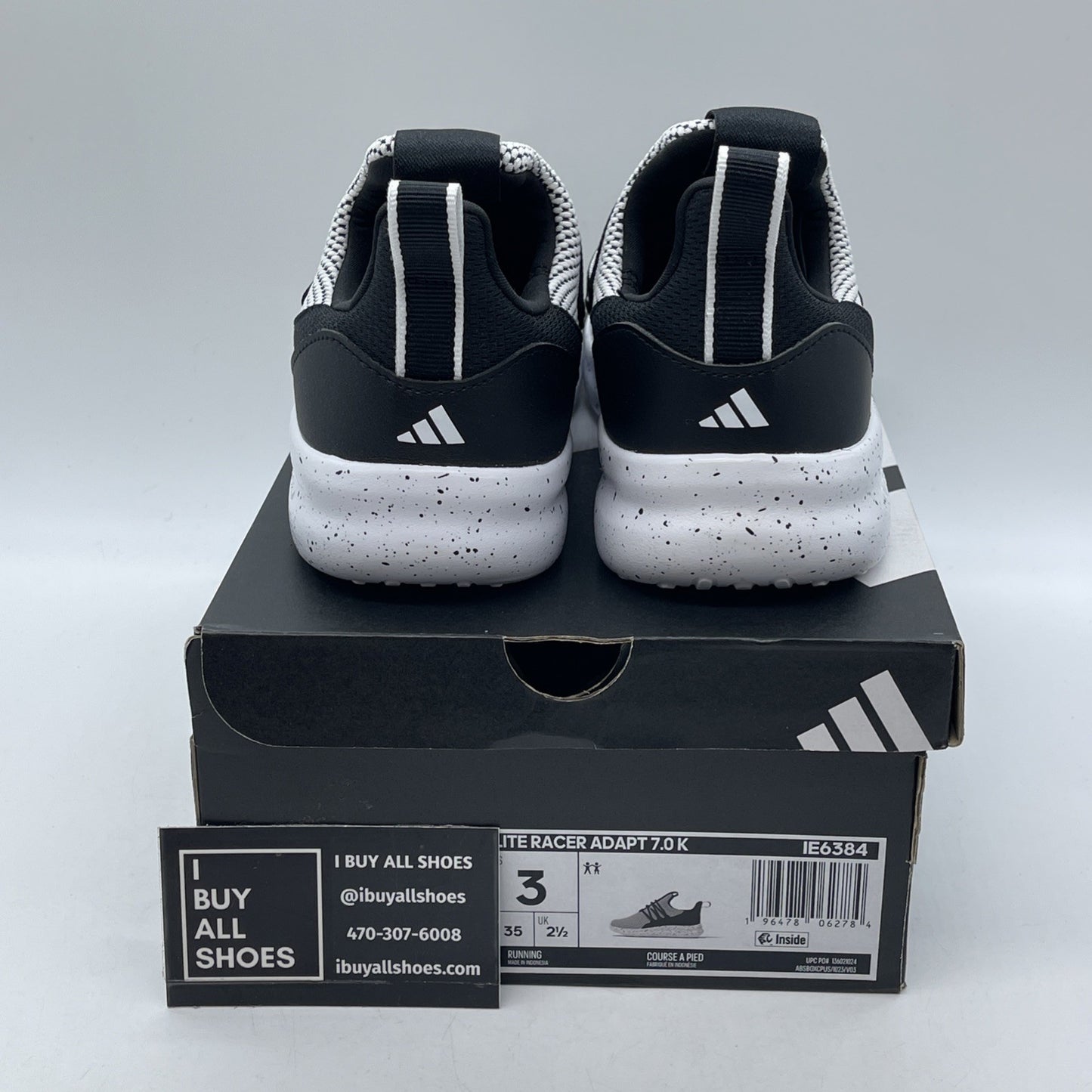 Size 3Y - adidas Lite Racer Adapt 7.0 Cloud White Core Black Leather (IE6384)