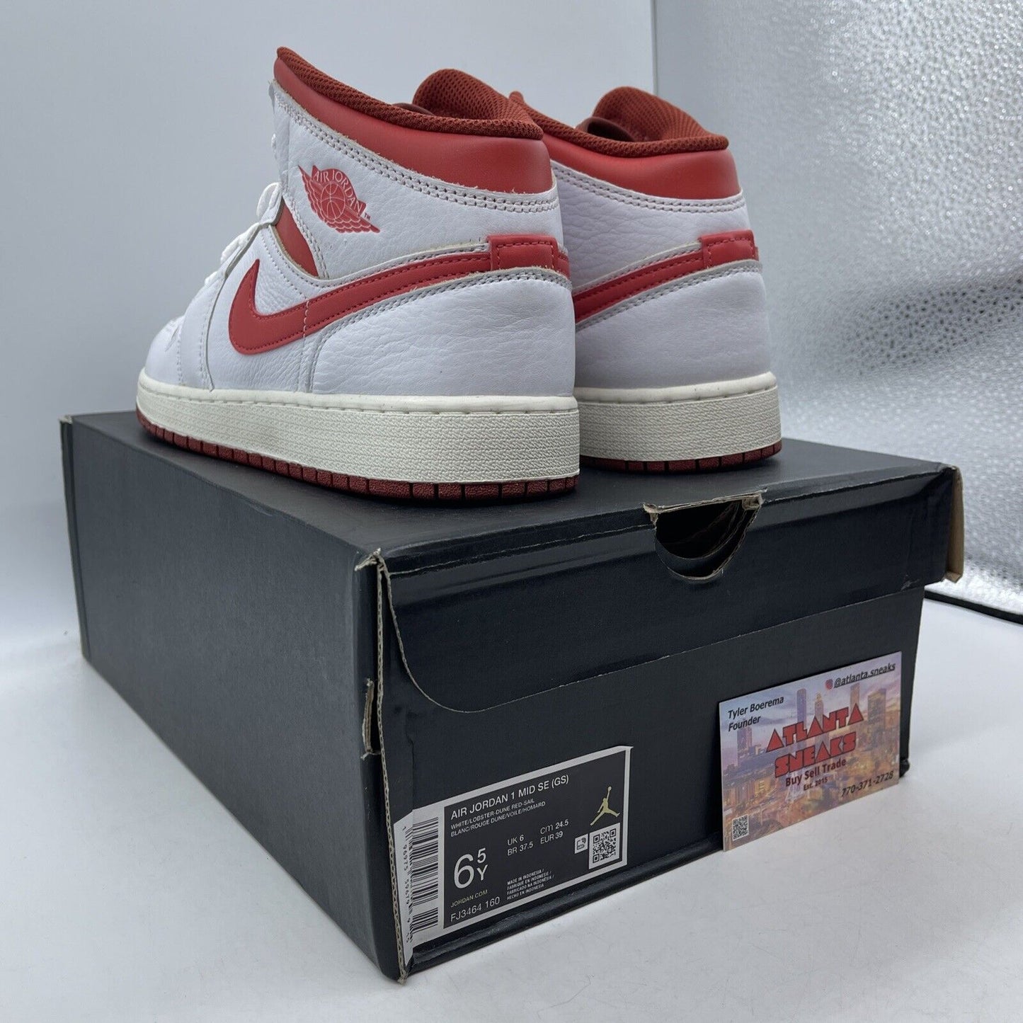 Size 6.5Y - Air Jordan 1 Mid White Dune Red Leather (FJ3464-160)