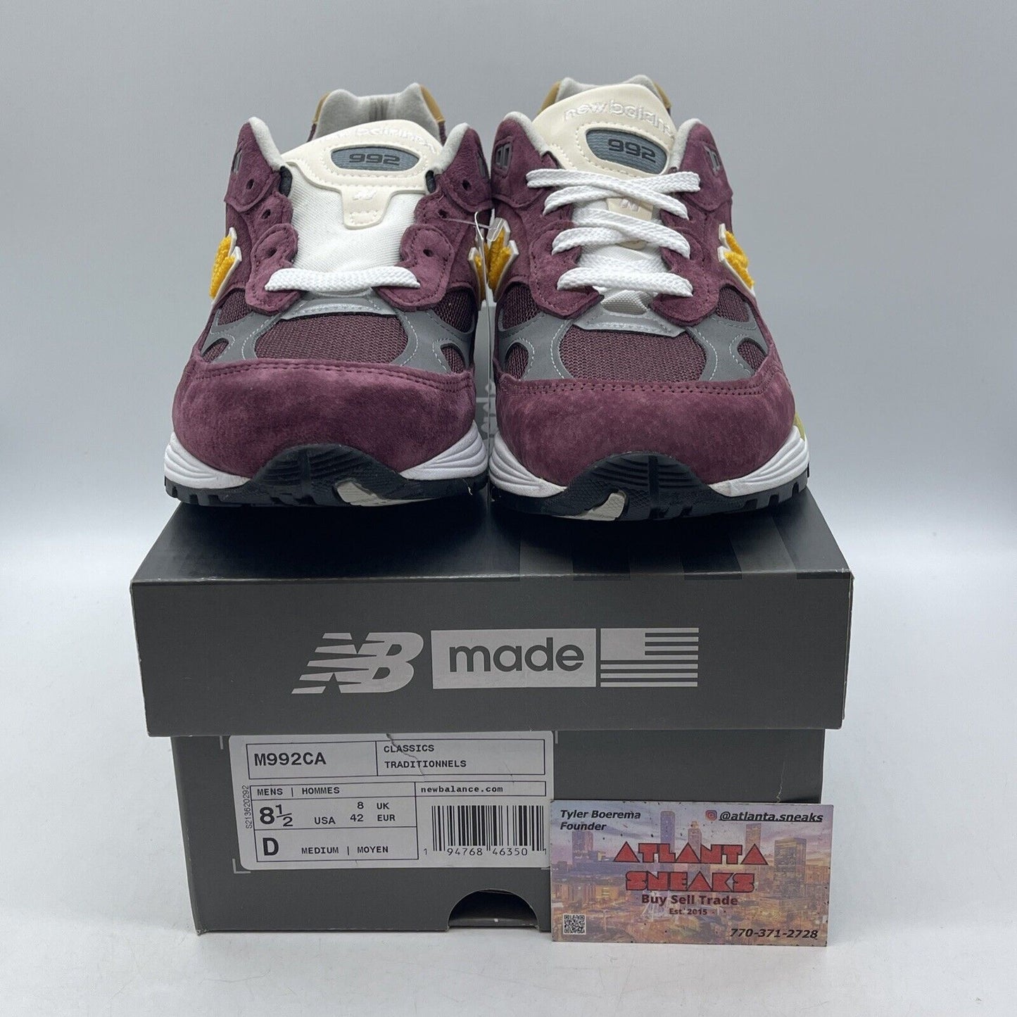 Size 8.5 New balance 992 burgundy gold Suede Yellow White  (M992CA)